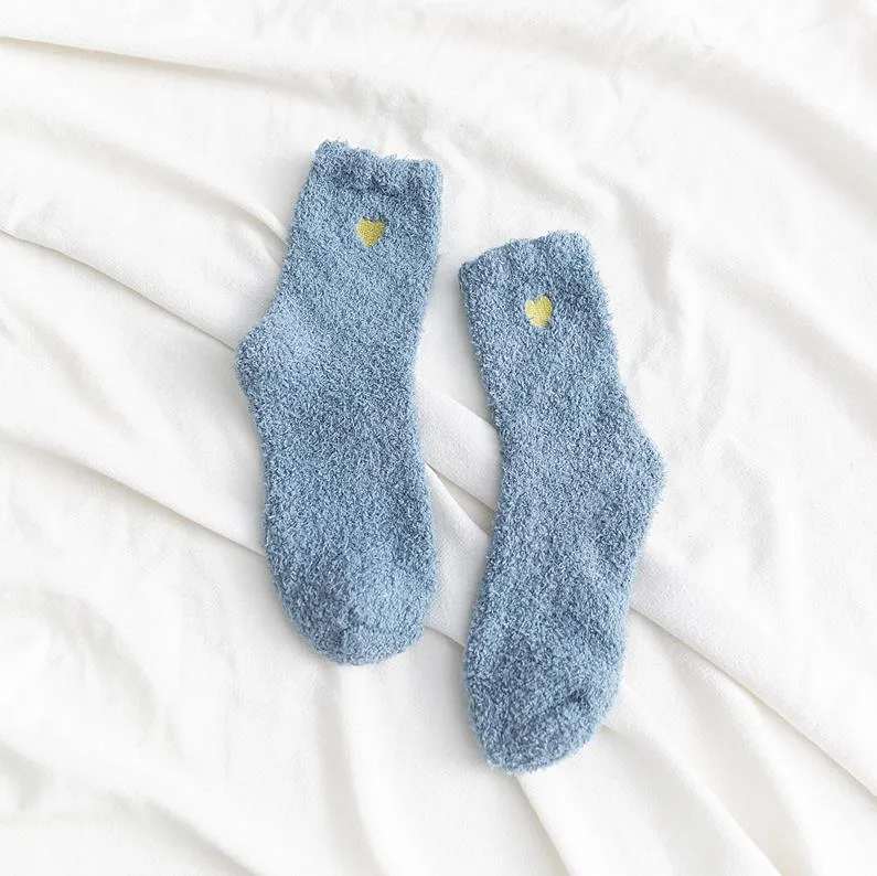 Blue Fuzzy Heart Socks