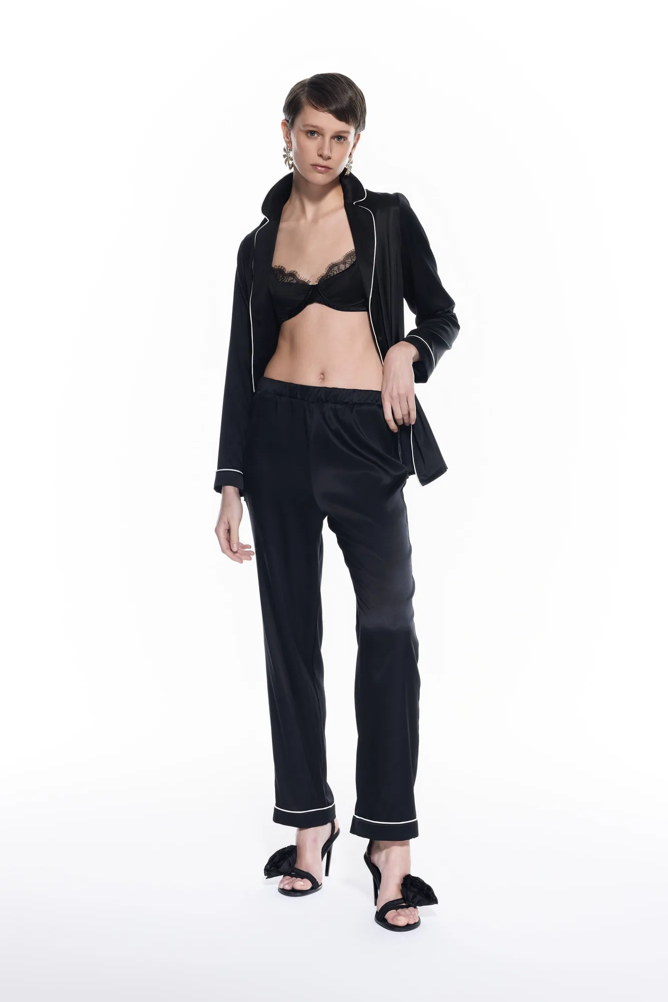 Conjunto de pijama de seda Carmen Negro