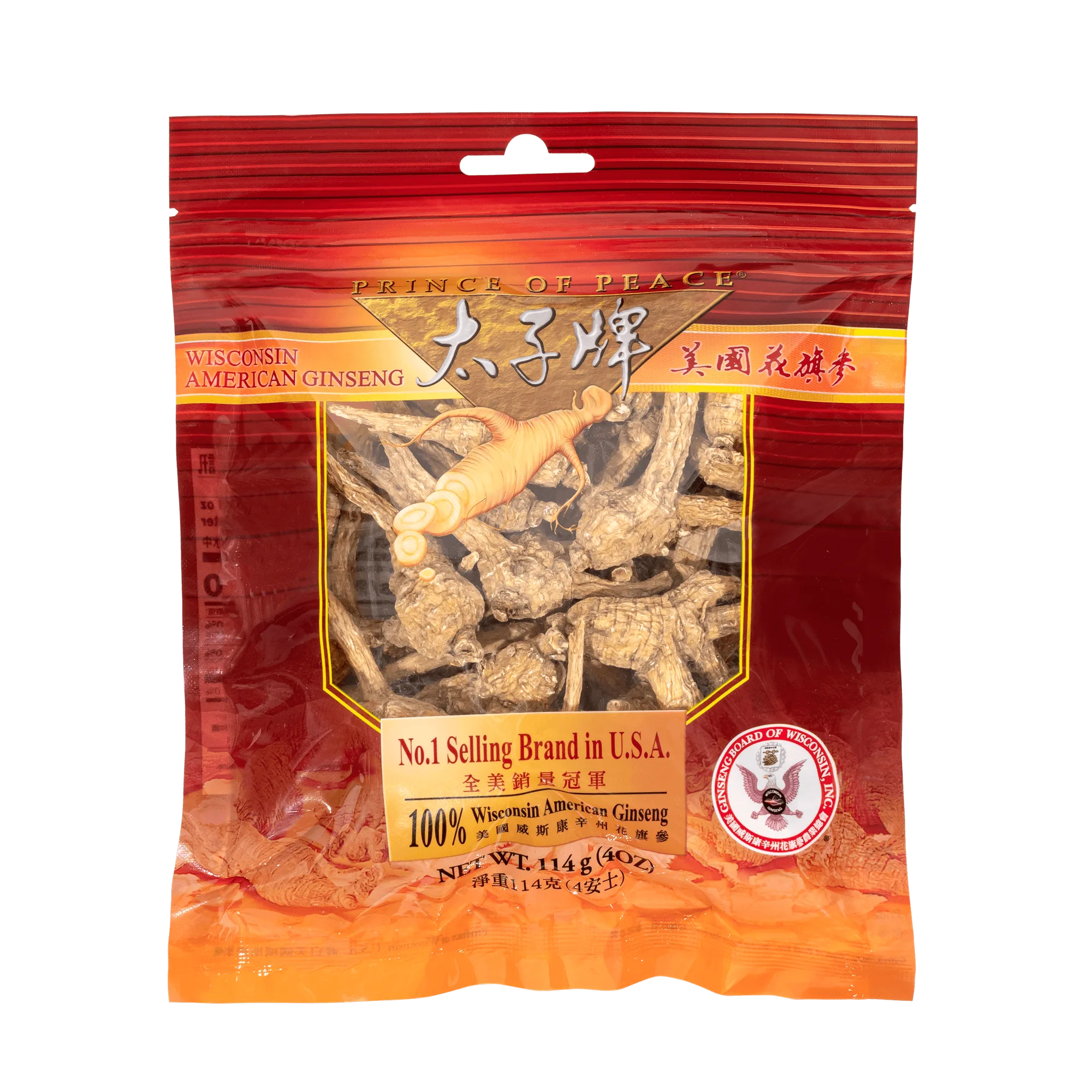 Prince of Peace Wisconsin American Ginseng Akar dalam jumlah besar, 4oz