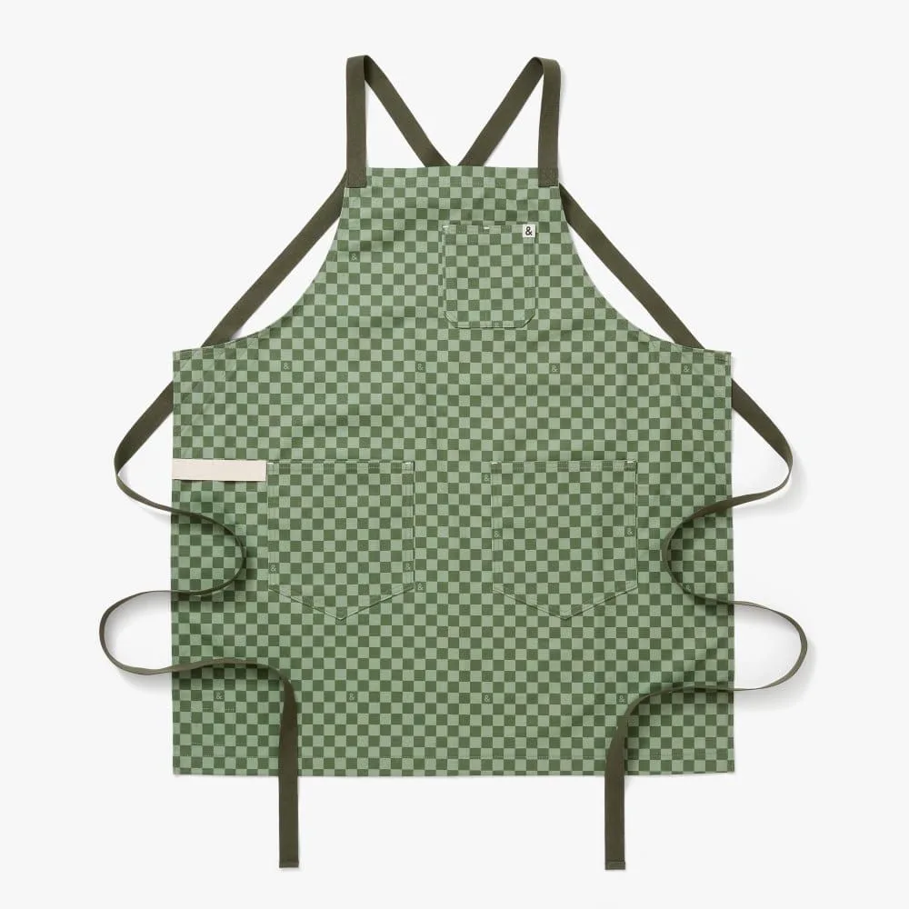 Kale Green Check Crossback Apron