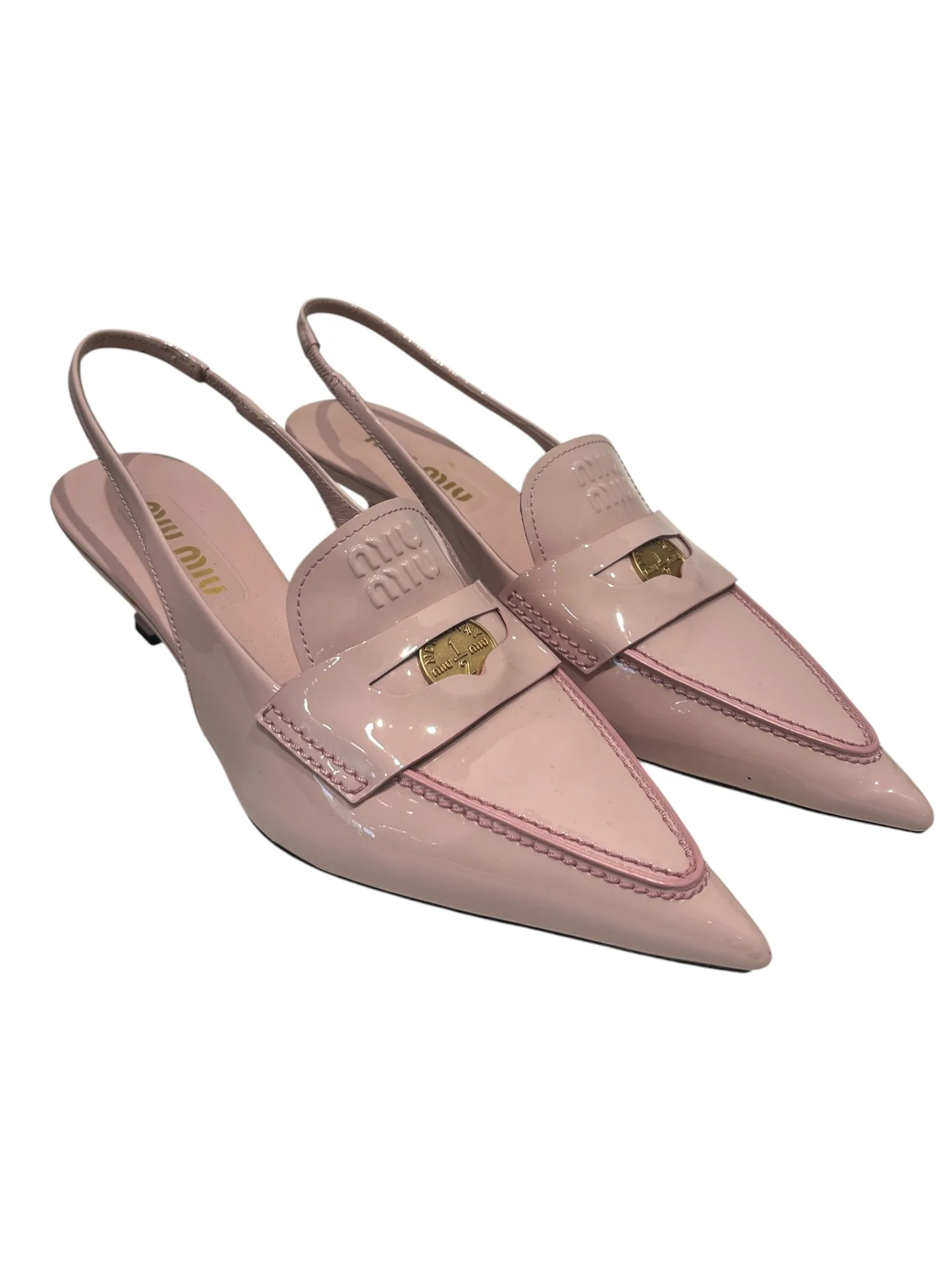 MIU MIU/Heels/US 9.5/Leather/PNK/SLINGBACK LEATHER HEELS