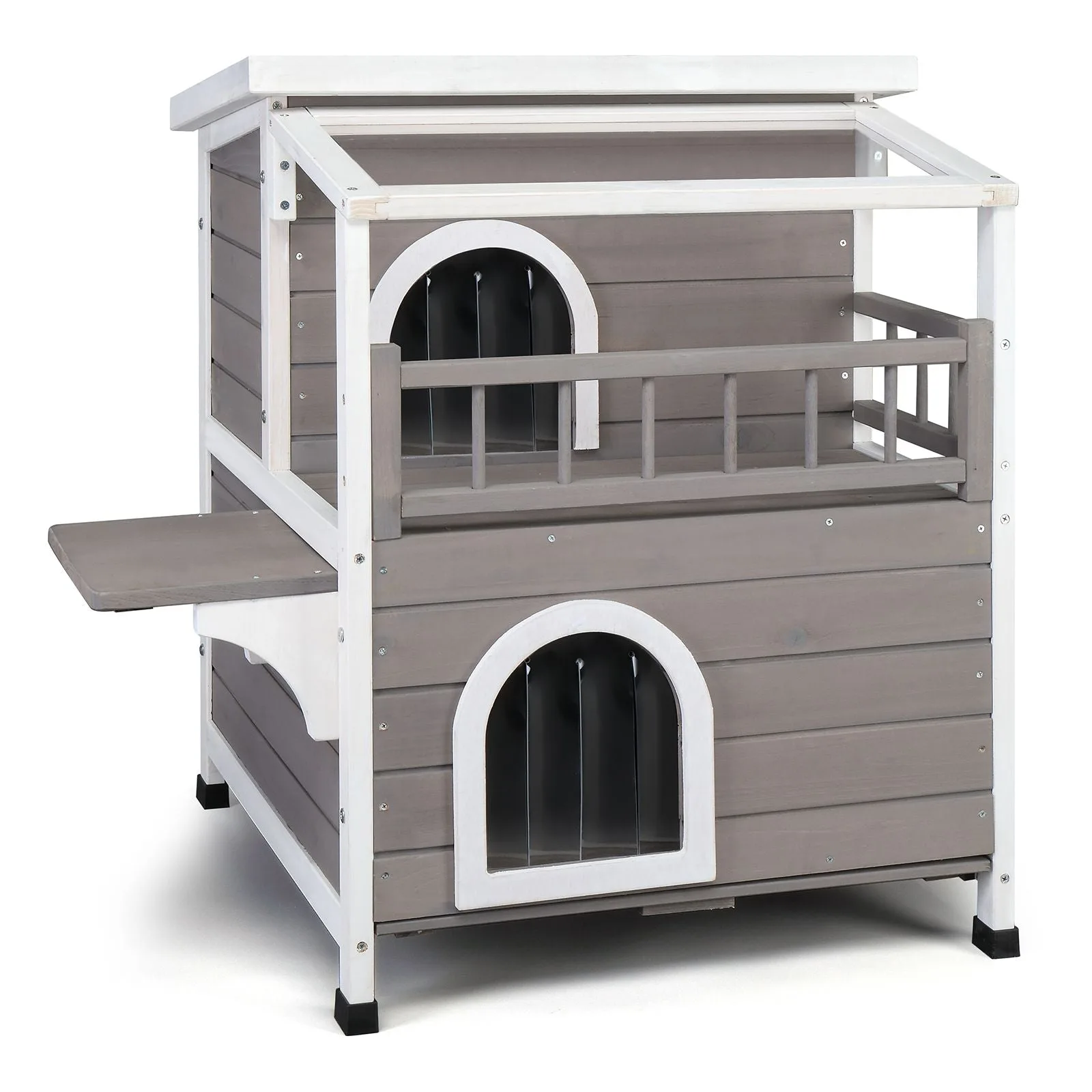 Wooden Cat House 2-Story Indoor Outdoor Luxurious Cat Shelter House
