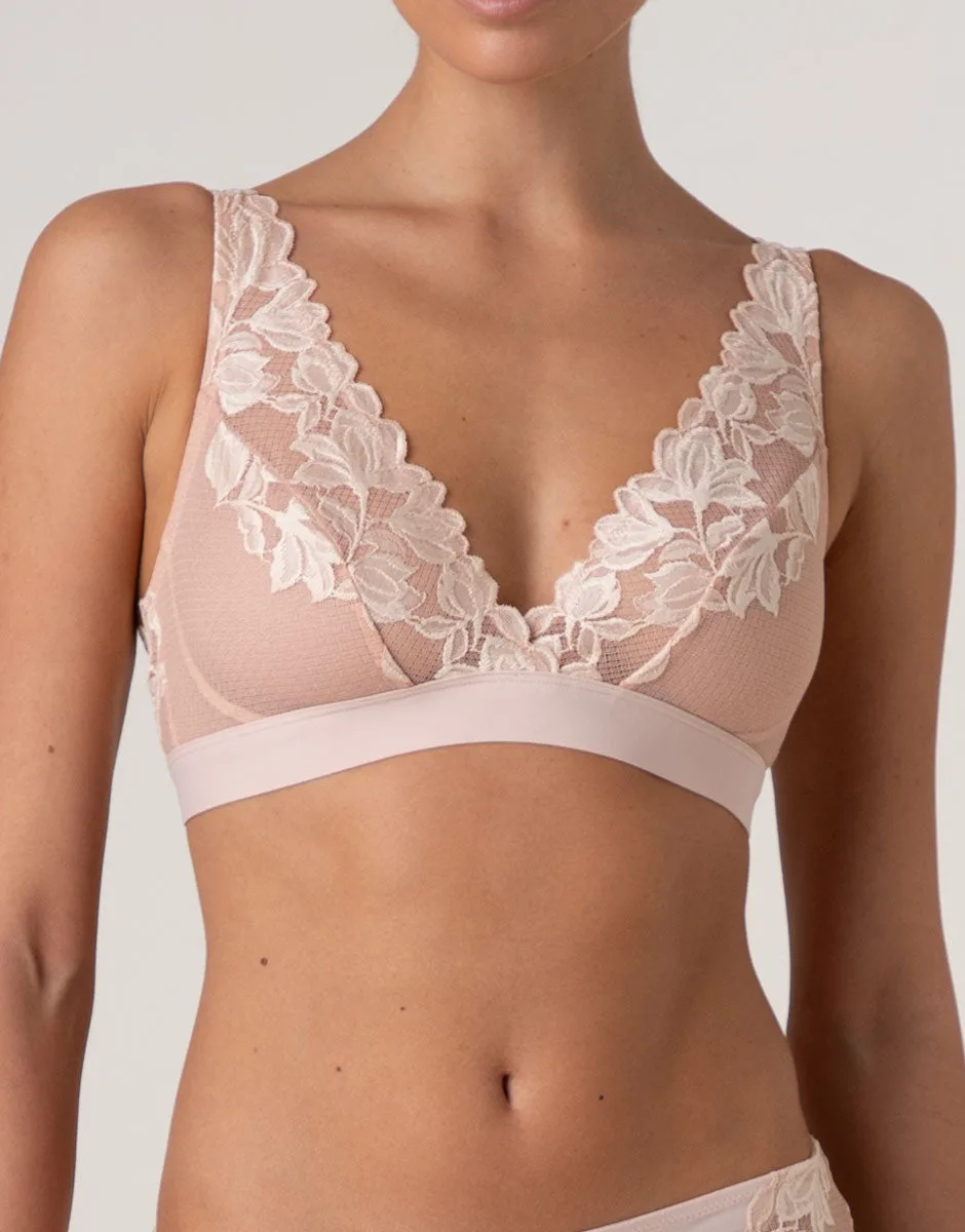Reggiseno a Vela senza Ferretto Elegant Muse in pizzo, avorio perlato e rosa