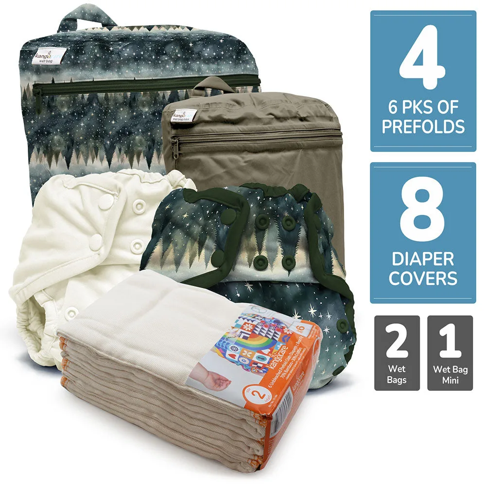Retro Standard - One Size Prefold Cloth Diaper Bundle - Size 2