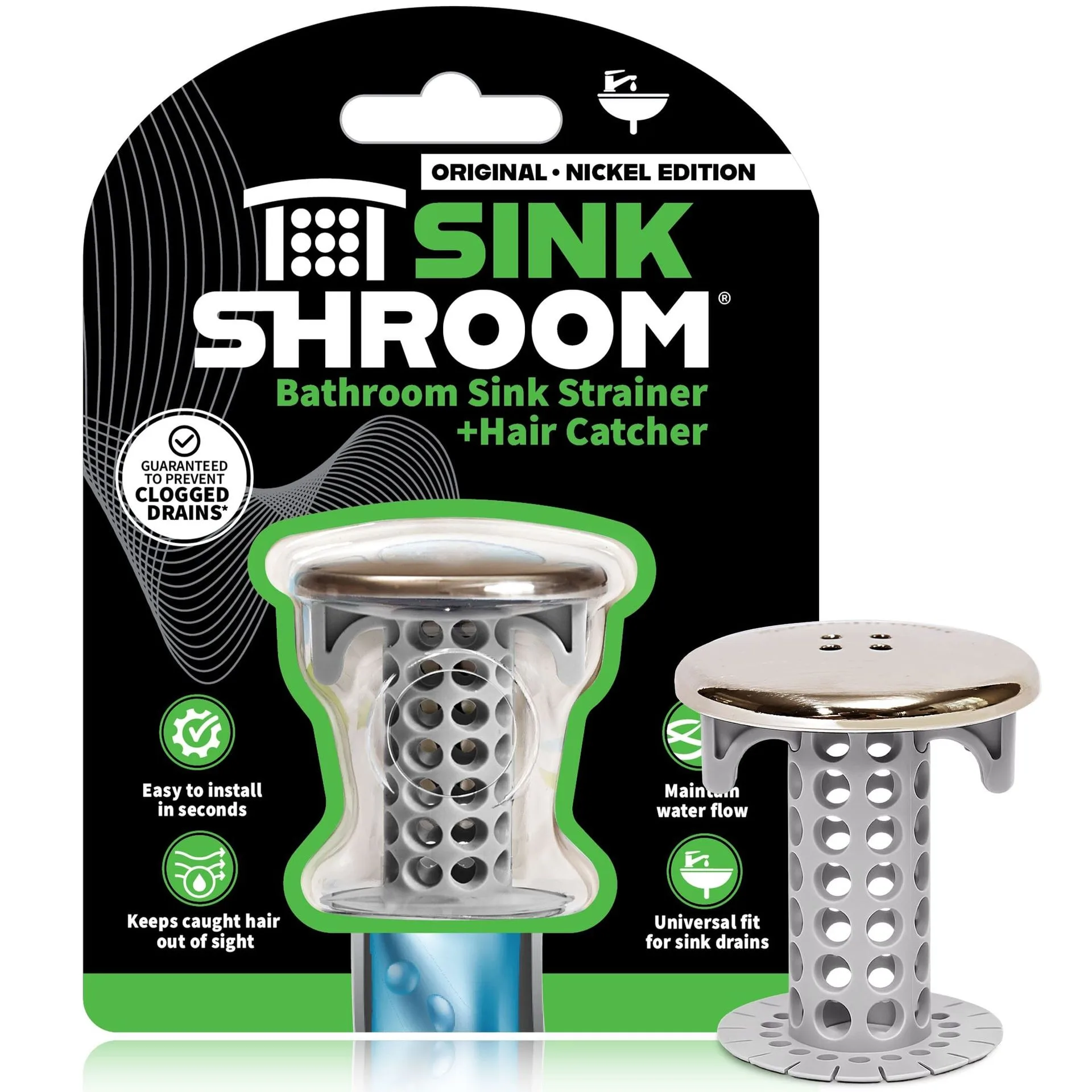 SinkShroom (Nickel Edition) The Hair Catcher That Prevents Clogged Bathroom Sink Drains