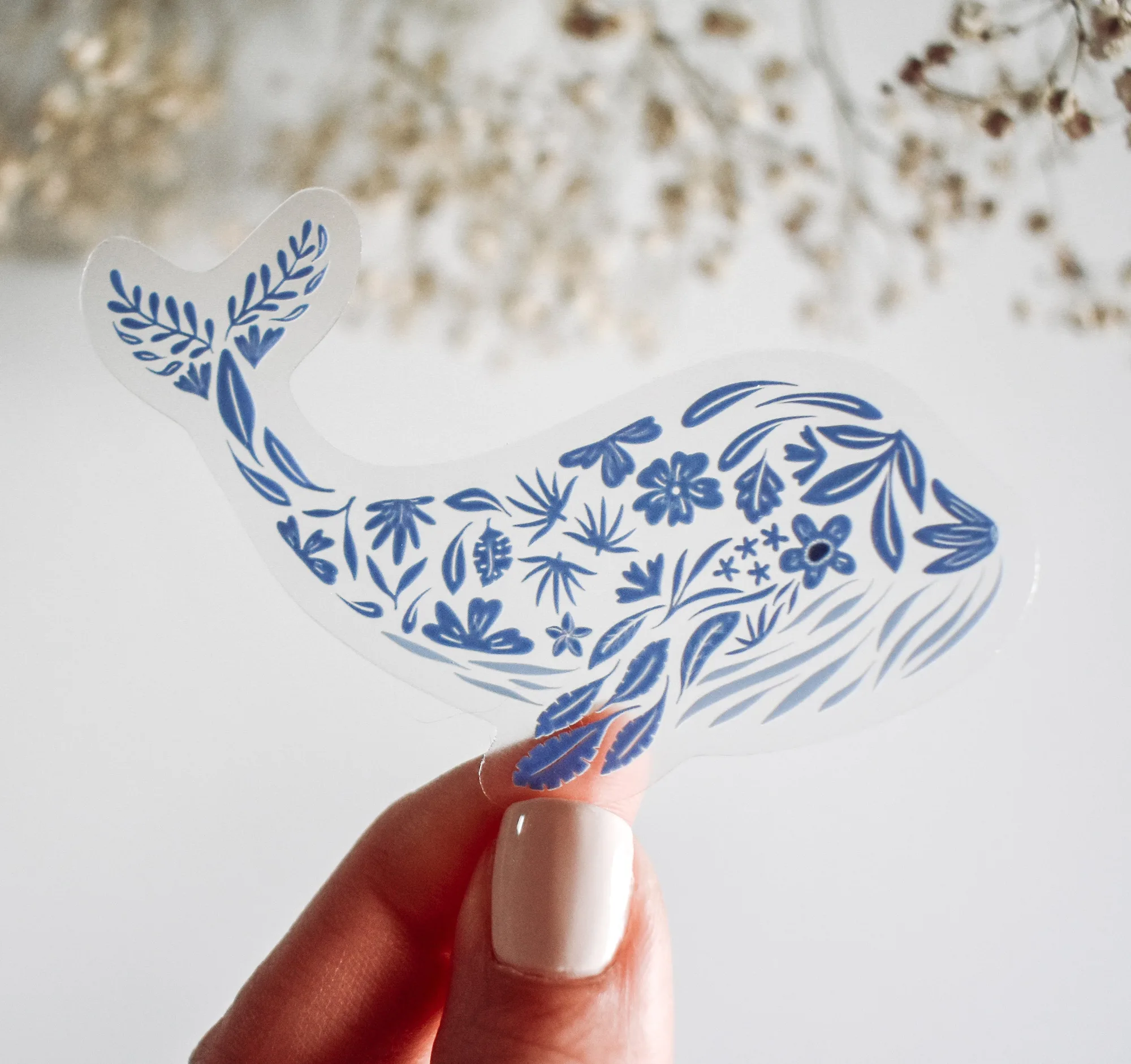 Whale Floral Clear Vinyl Sticker