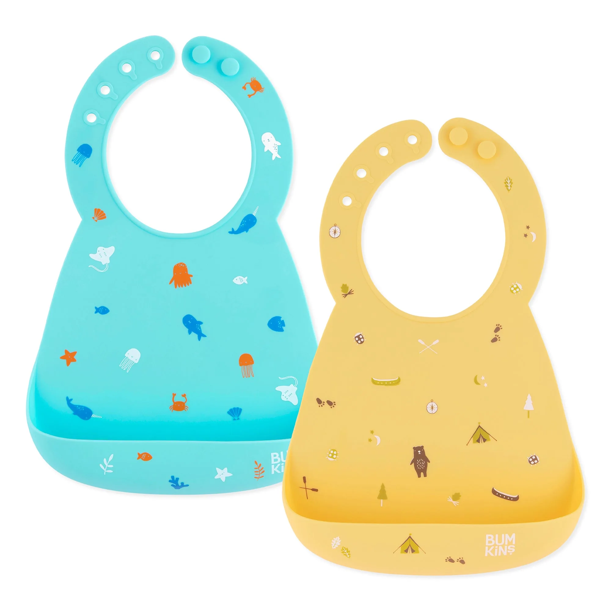 Silicone Bib 2 Pack: Ocean Life and Camp Gear