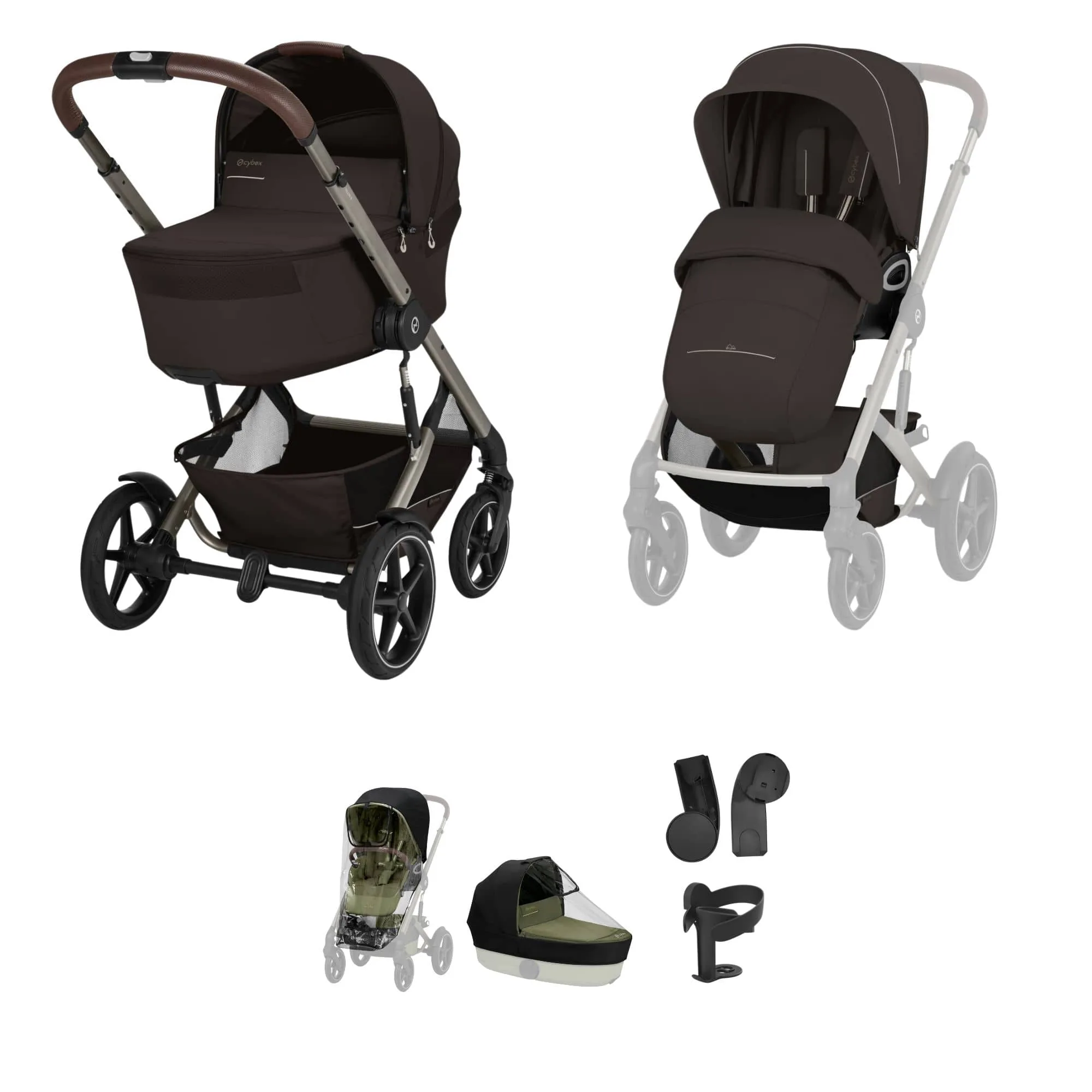 Cybex Talos S Lux & Fold Carrycot Accessory Bundle - Taupe/Chocolate Brown (2026)