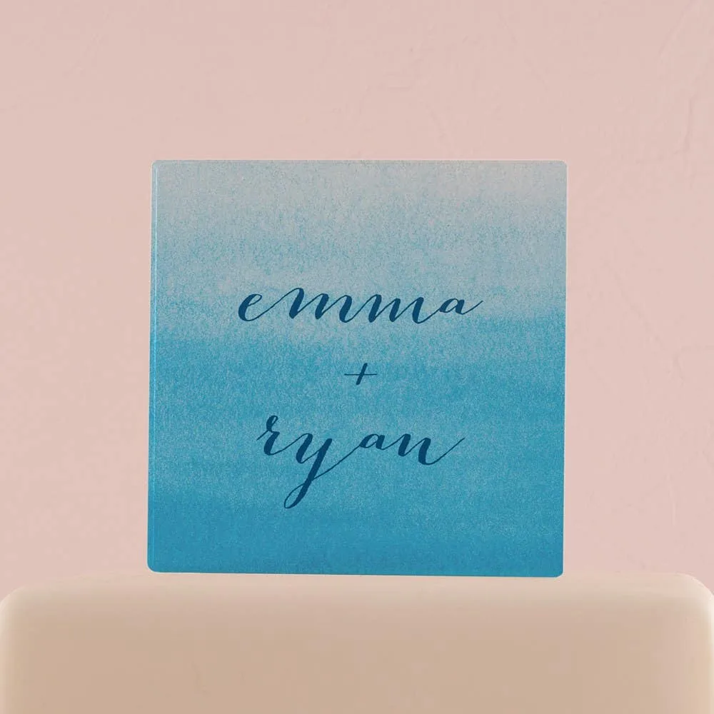 Personalized Clear Acrylic Block Cake Topper - Aqueous