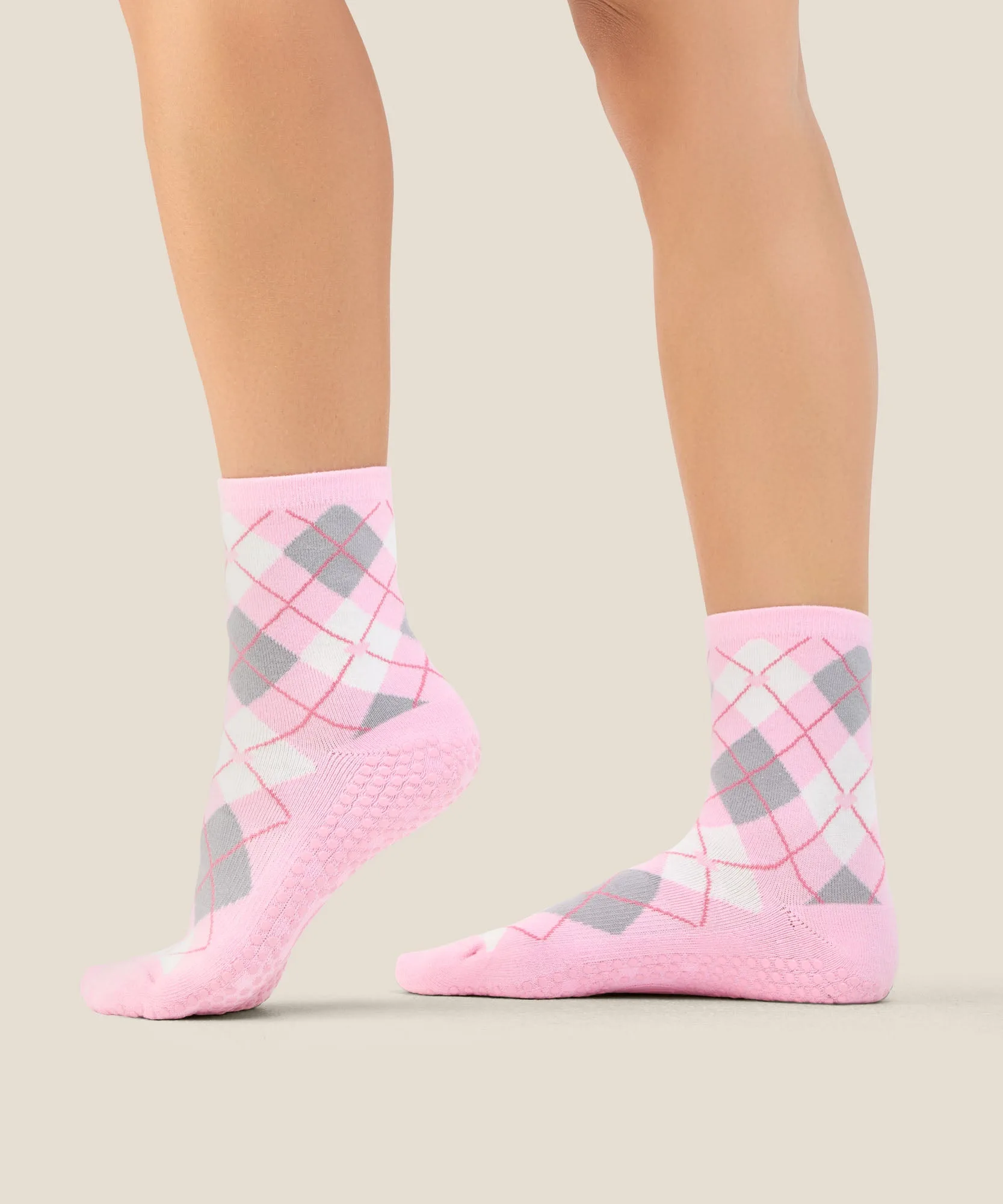 Crew Grip Socks - Argyle Pink