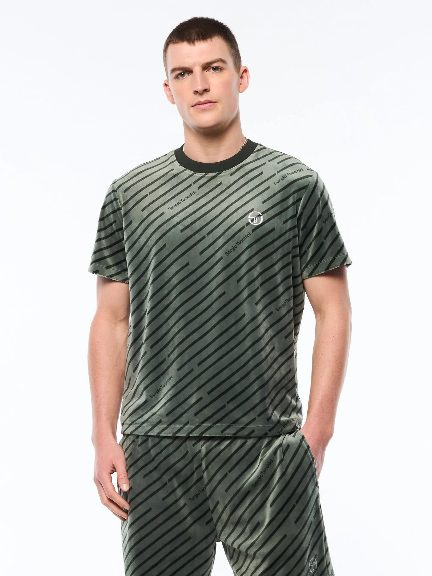 Obliquo Velour T-Shirt-Agave Green