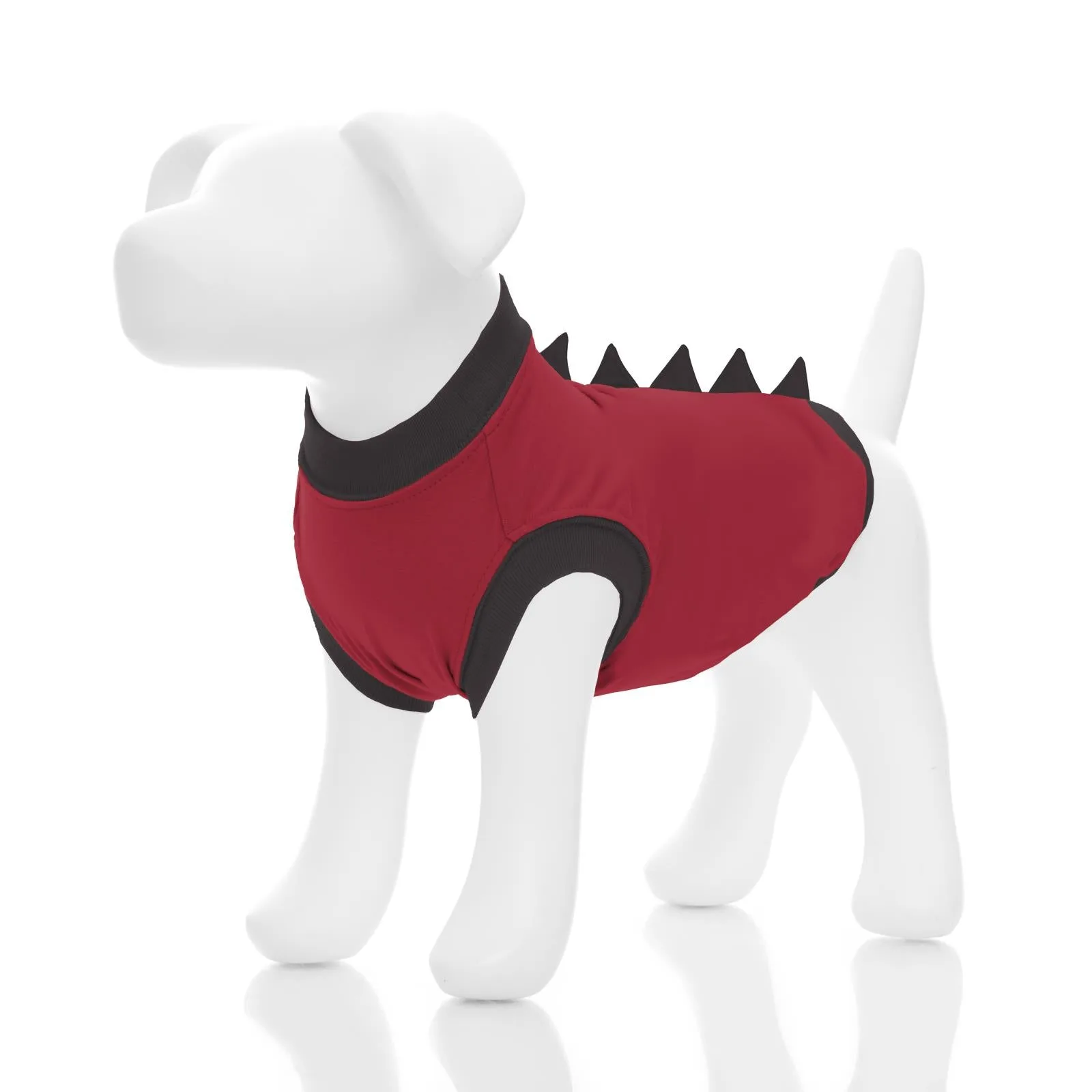 Fleece Sleeveless Dog Tee with Dino Back in Ribbon Red with Midnight