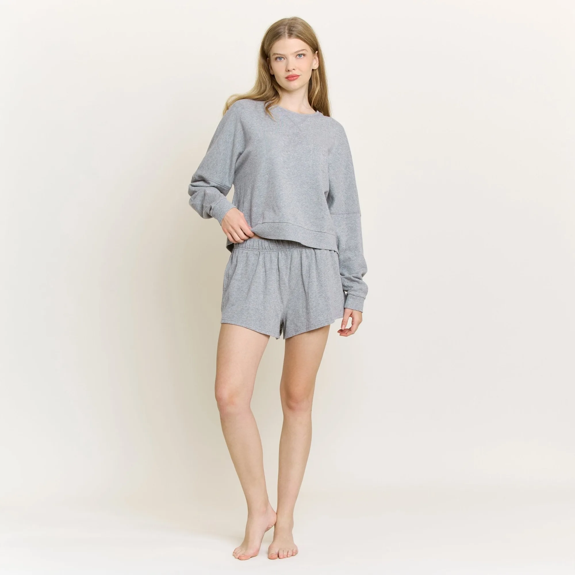 Weekend Club Longsleeve Shortie Set in Heathergrijs