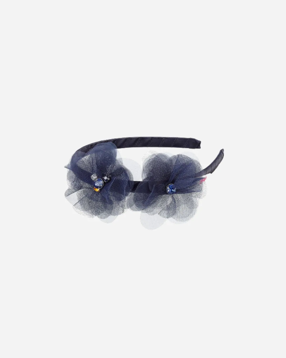 Serre tête fleurs en tulle bleu nuit