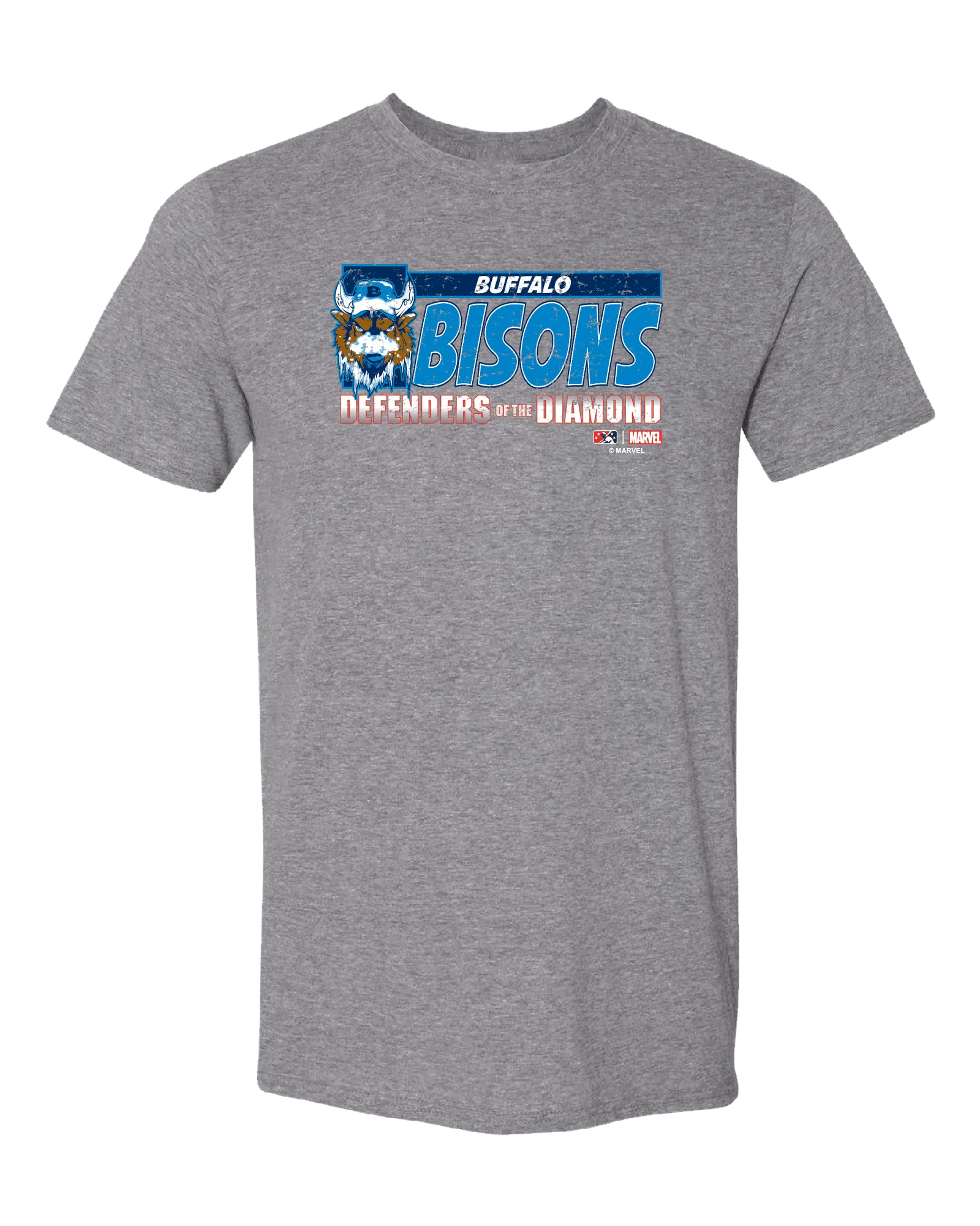 Buffalo Bisons Marvel Defenders of the Diamond Tee: fangids