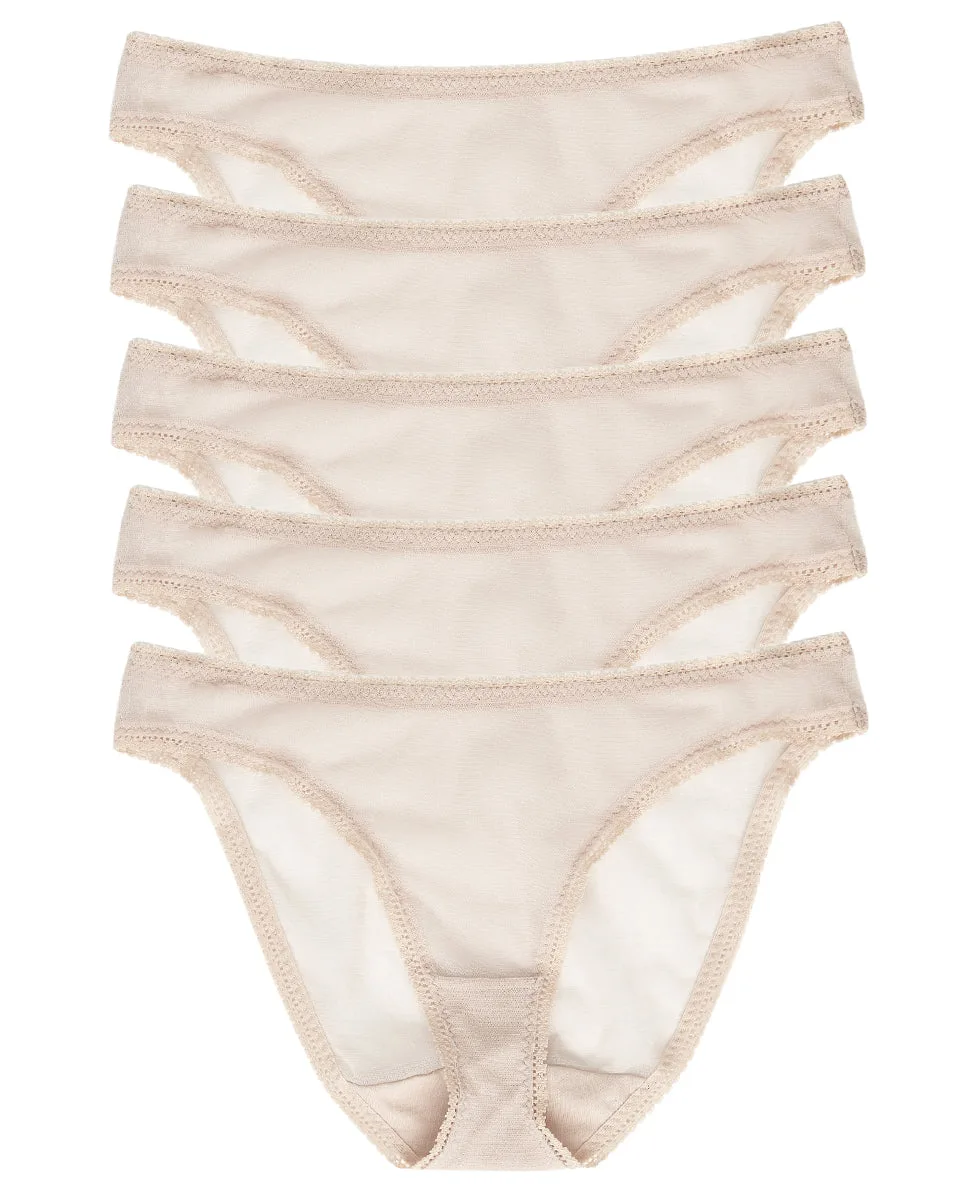 Gossamer Mesh Hip Bikini Underwear 5 Pack - Champagne
