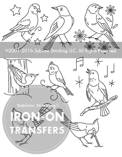 SONG BIRDS - Strykeoverføringer for broderi (5-pakning)