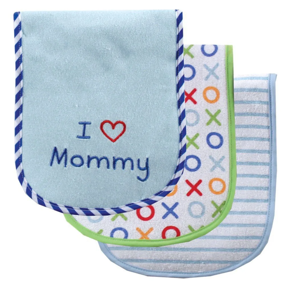 Luvable Friends Cotton Burp Cloths with Fiber Filling, Blue Mom