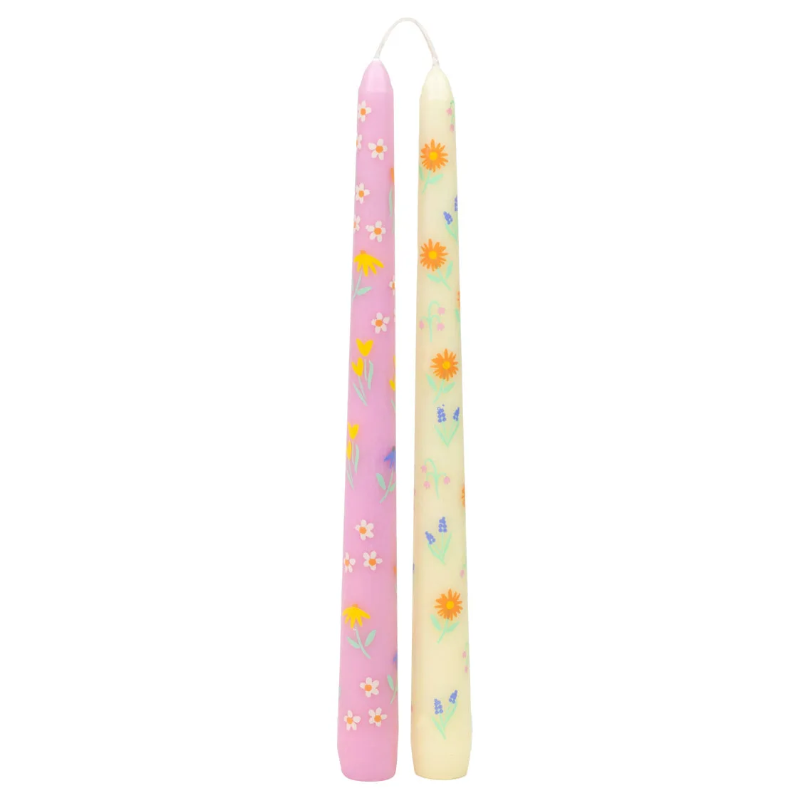 Velas de Jantar Amarelo Pálido e Rosa com Estampa Floral