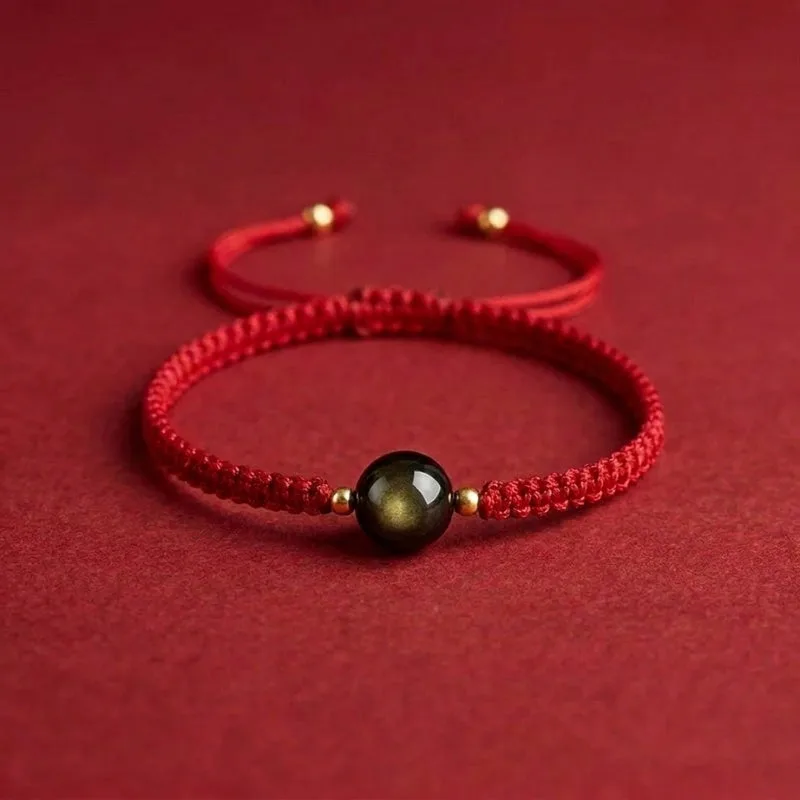Pulsera de hilo rojo y obsidiana dorada: Estilo y protección