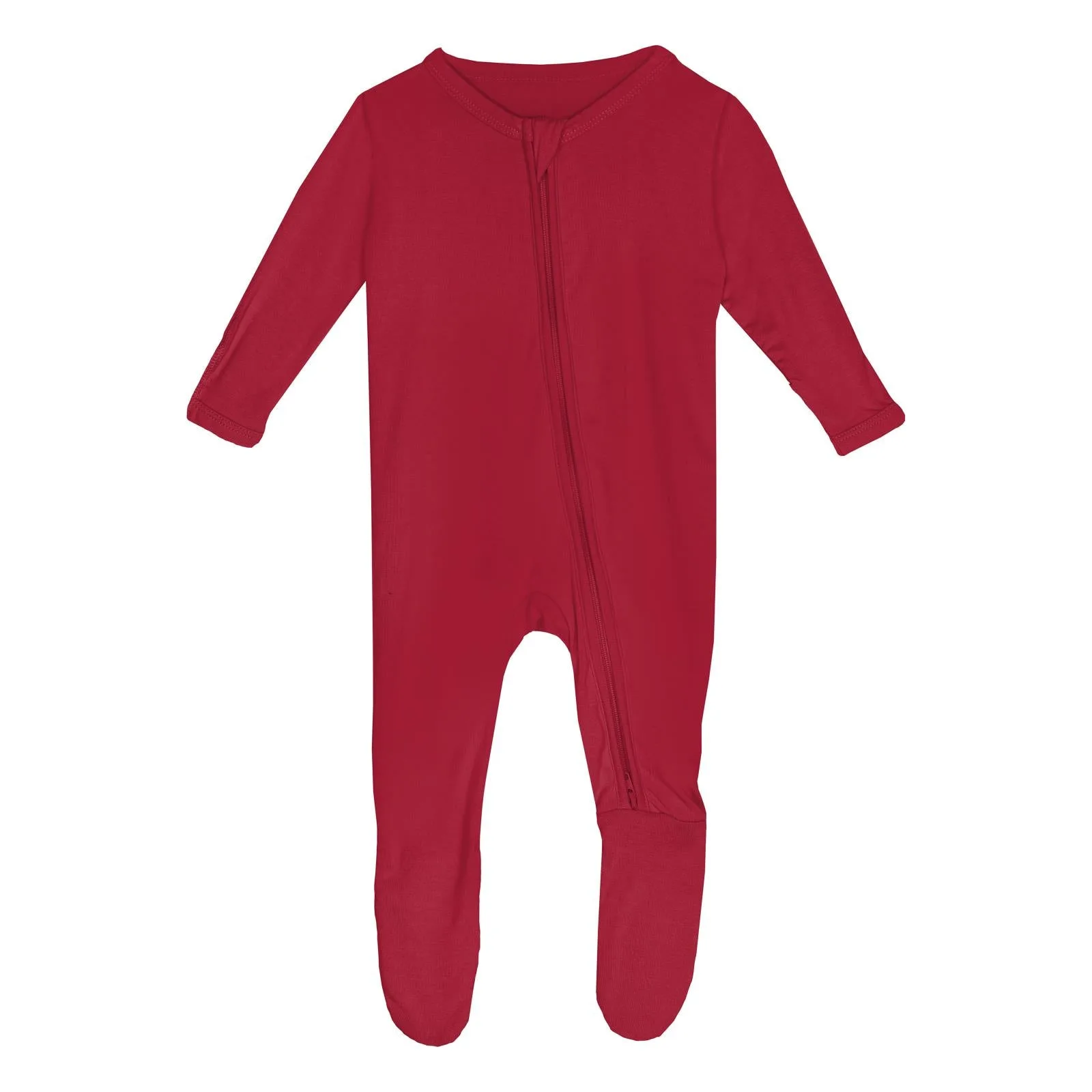 Footie with 2 Way Zipper in Crimson