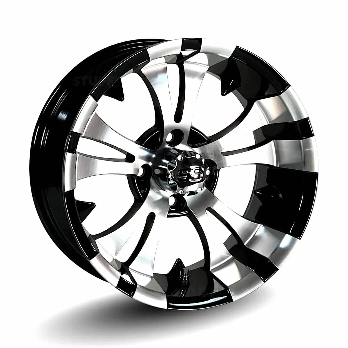 15" Vampire Gloss Black & Machined Golf Cart Wheels - 15"x7" ET-15 Offset