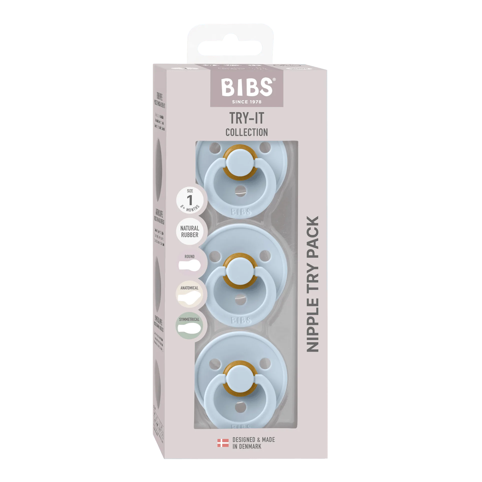 BIBS Colour Probier-Set 3-teiliges Schnullerset – Babyblau