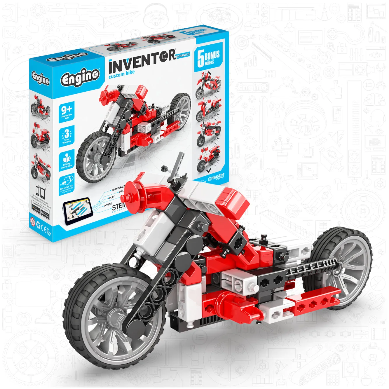 Engino Inventor Mechanics - Custom Bike: motor technisch speelgoed voor kinderen 9+ (5 modellen)