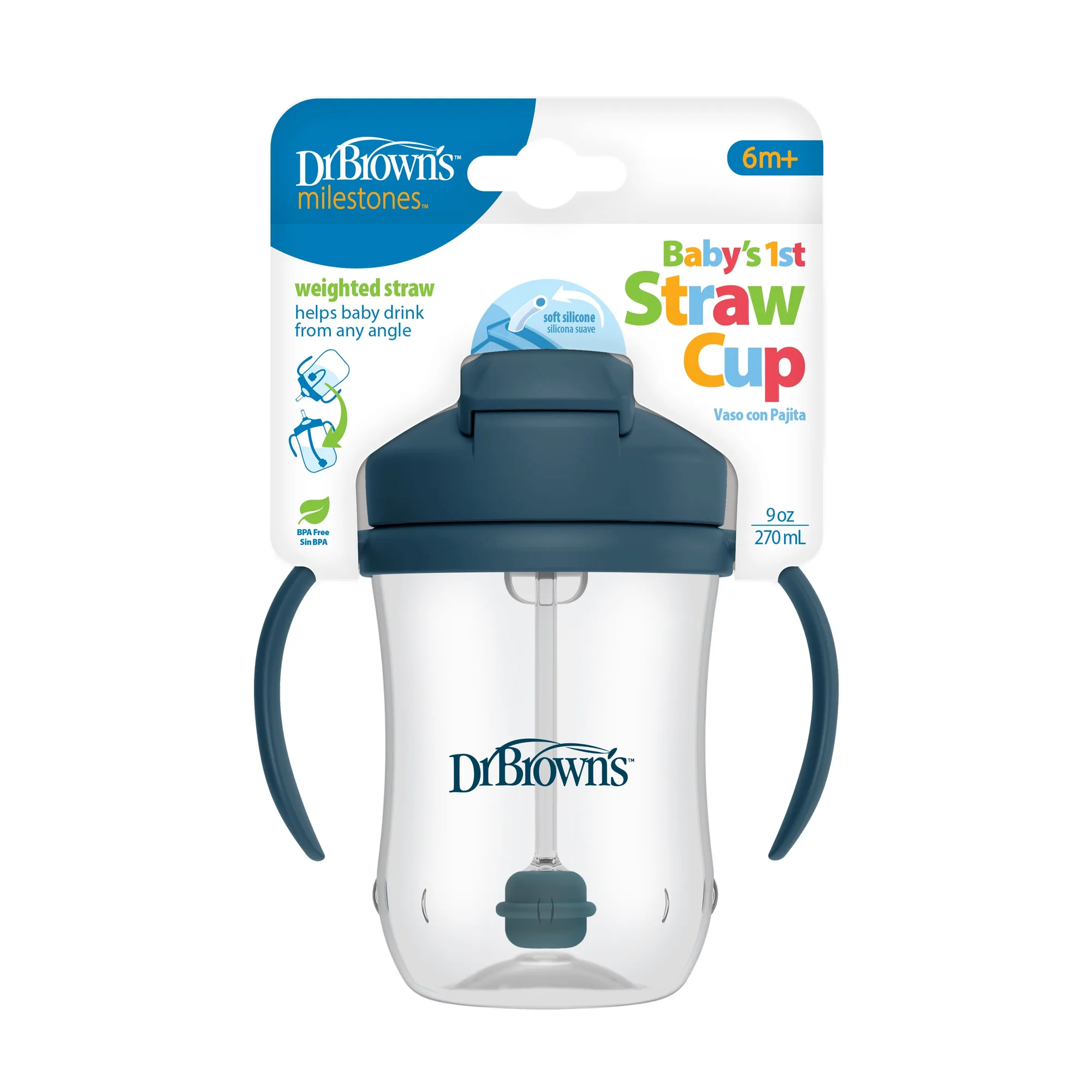 Dr Brown's 9oz/270ml Straw Cup - Dark Blue