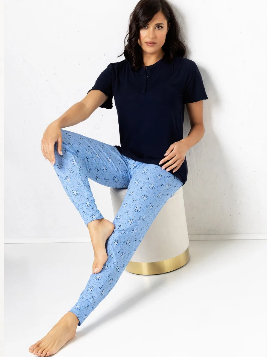 Verde Veronica pigiama serafino manica corta e pantalone lungo - BLU - PR13