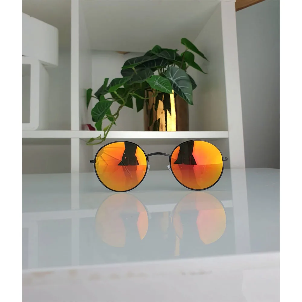 Schwarze runde dünne verspiegelte Sonnenbrille - Serenity