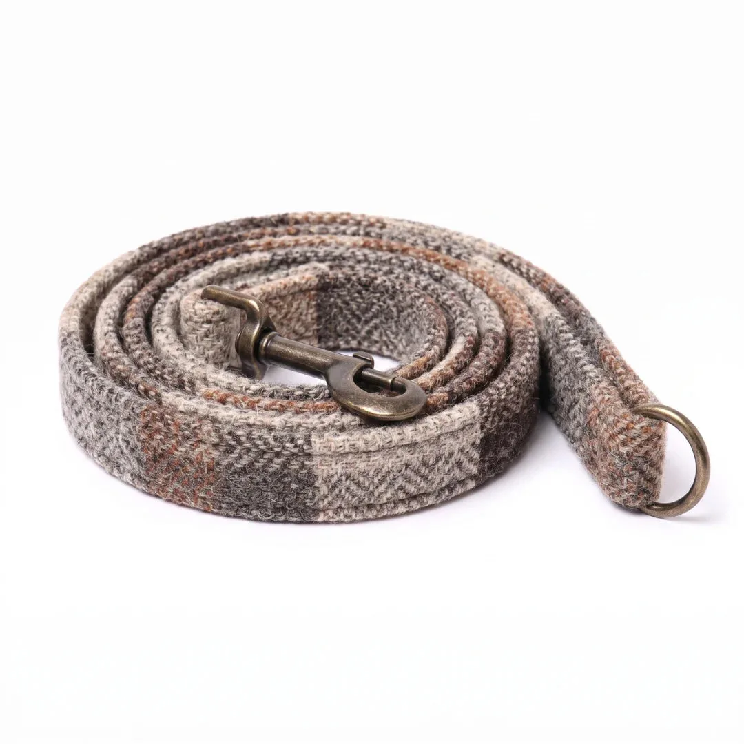Stone Check Luxury Harris Tweed Dog Lead