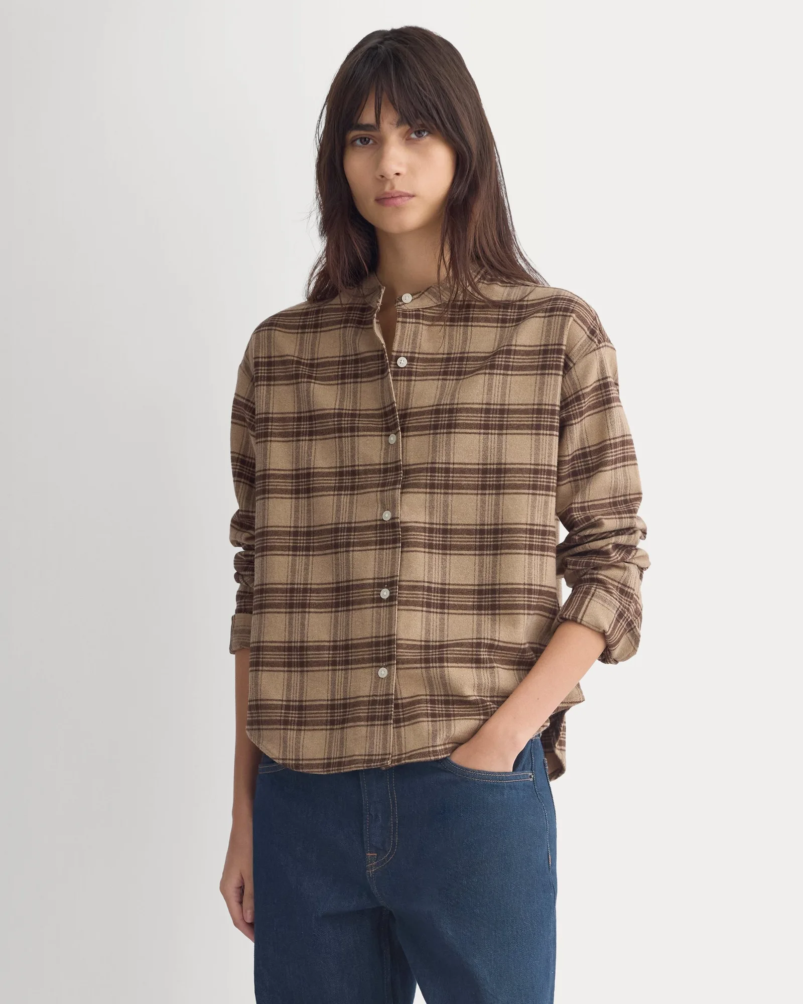 Camisa de franela | Camello claro/Chocolate caliente