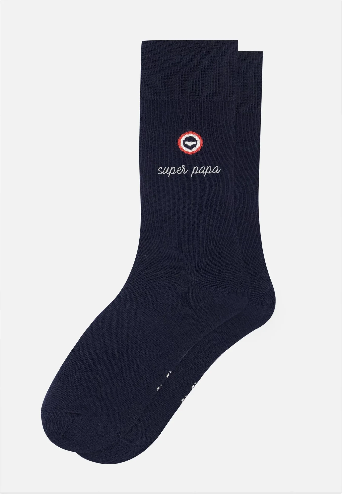 Navy sokken met 'Super Papa'-borduursel: een cadeaugids