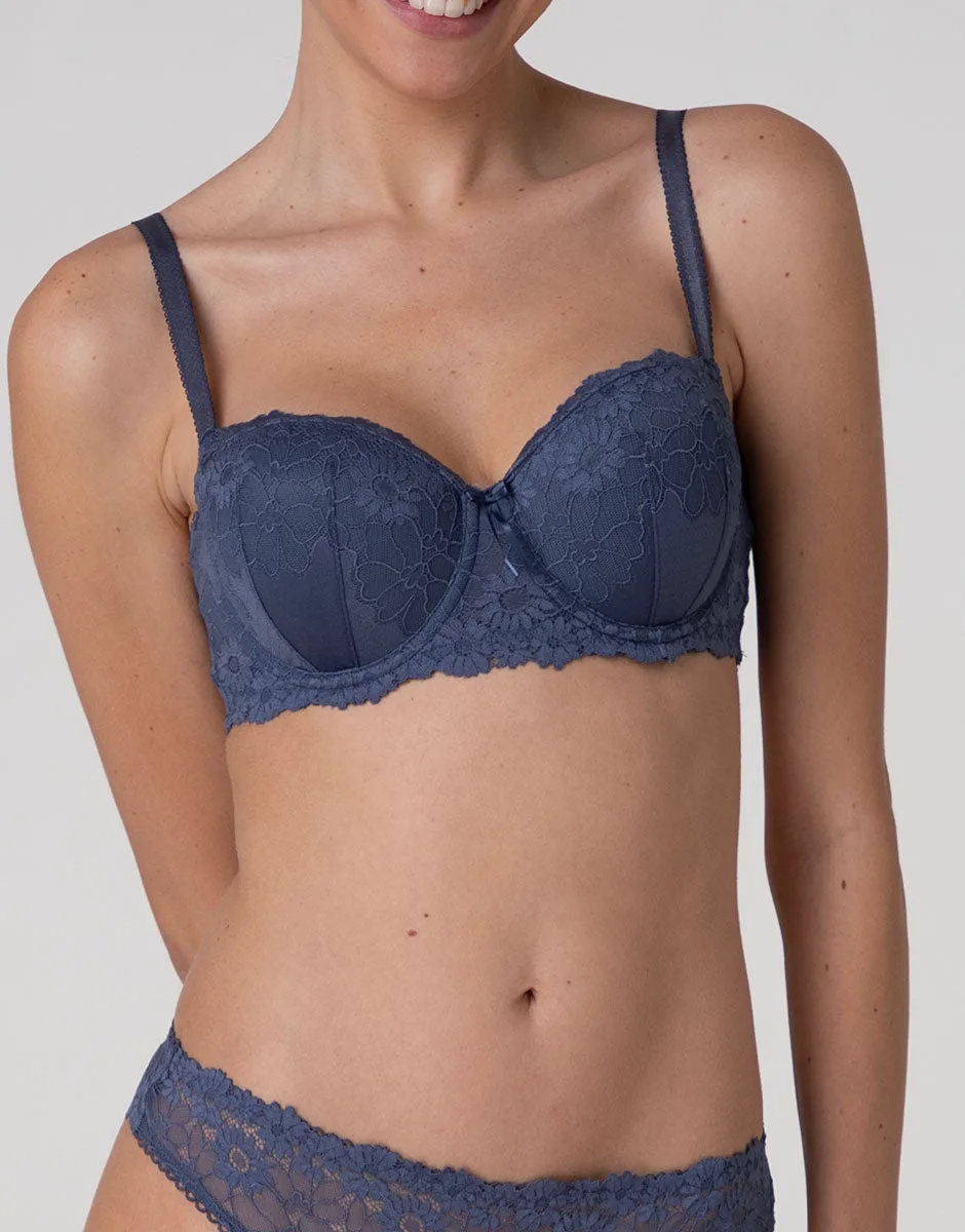 Reggiseno Balconcino Imbottito con Ferretto Garden Flowers Lace in pizzo, blu polvere