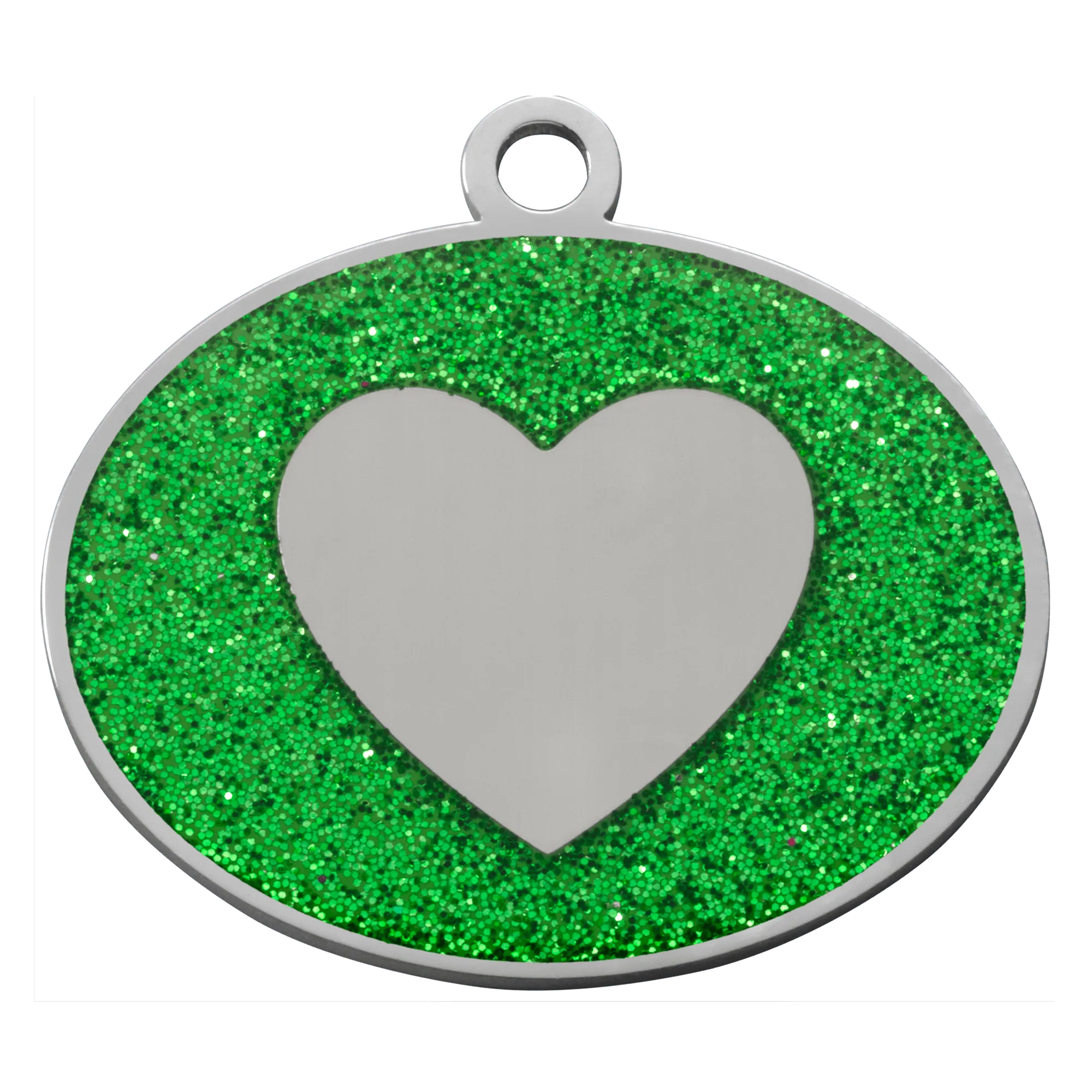 Green Glitter Oval Heart Pet Tag