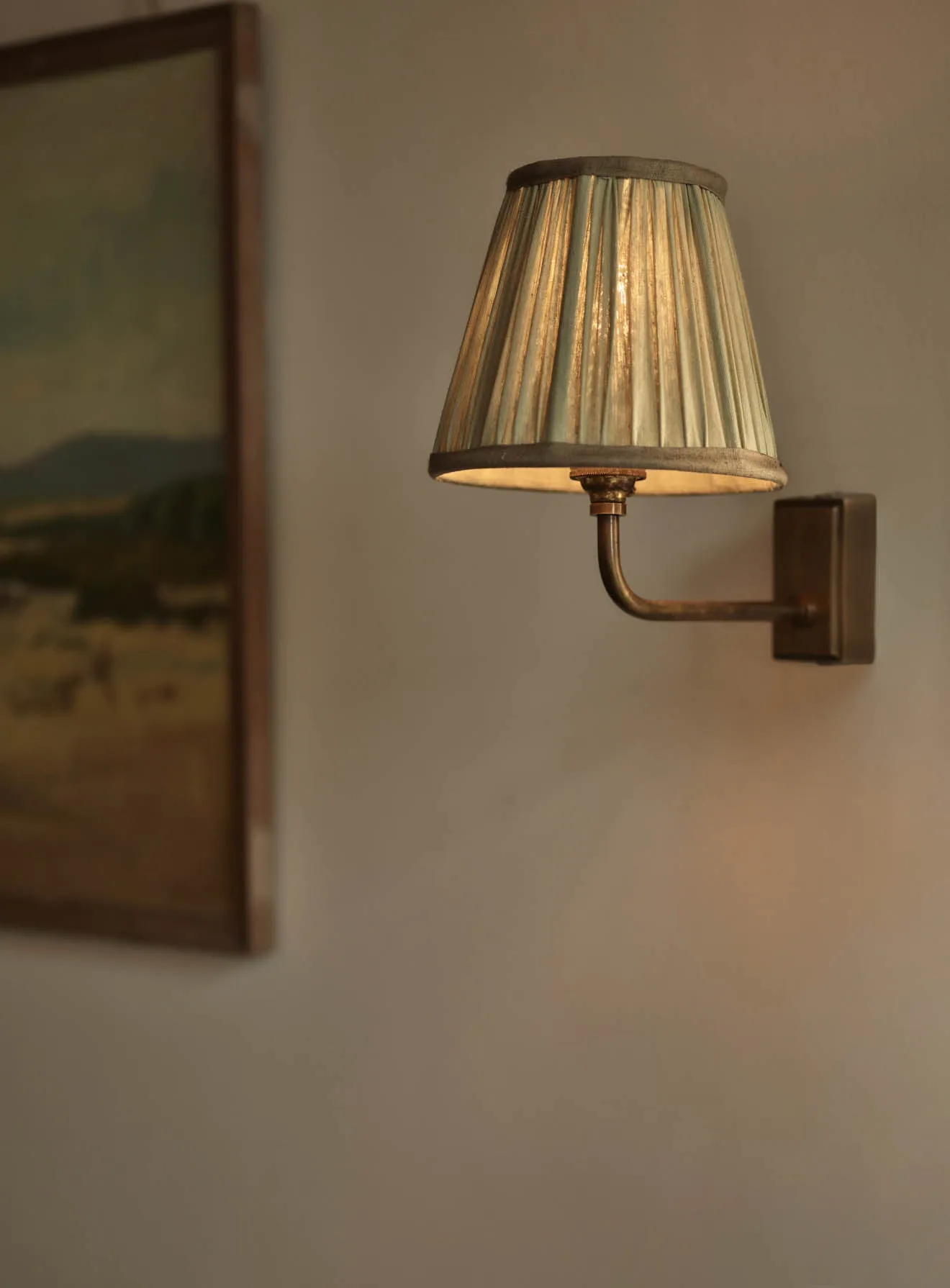 Gathered Silk Lampshade, Small, Sage