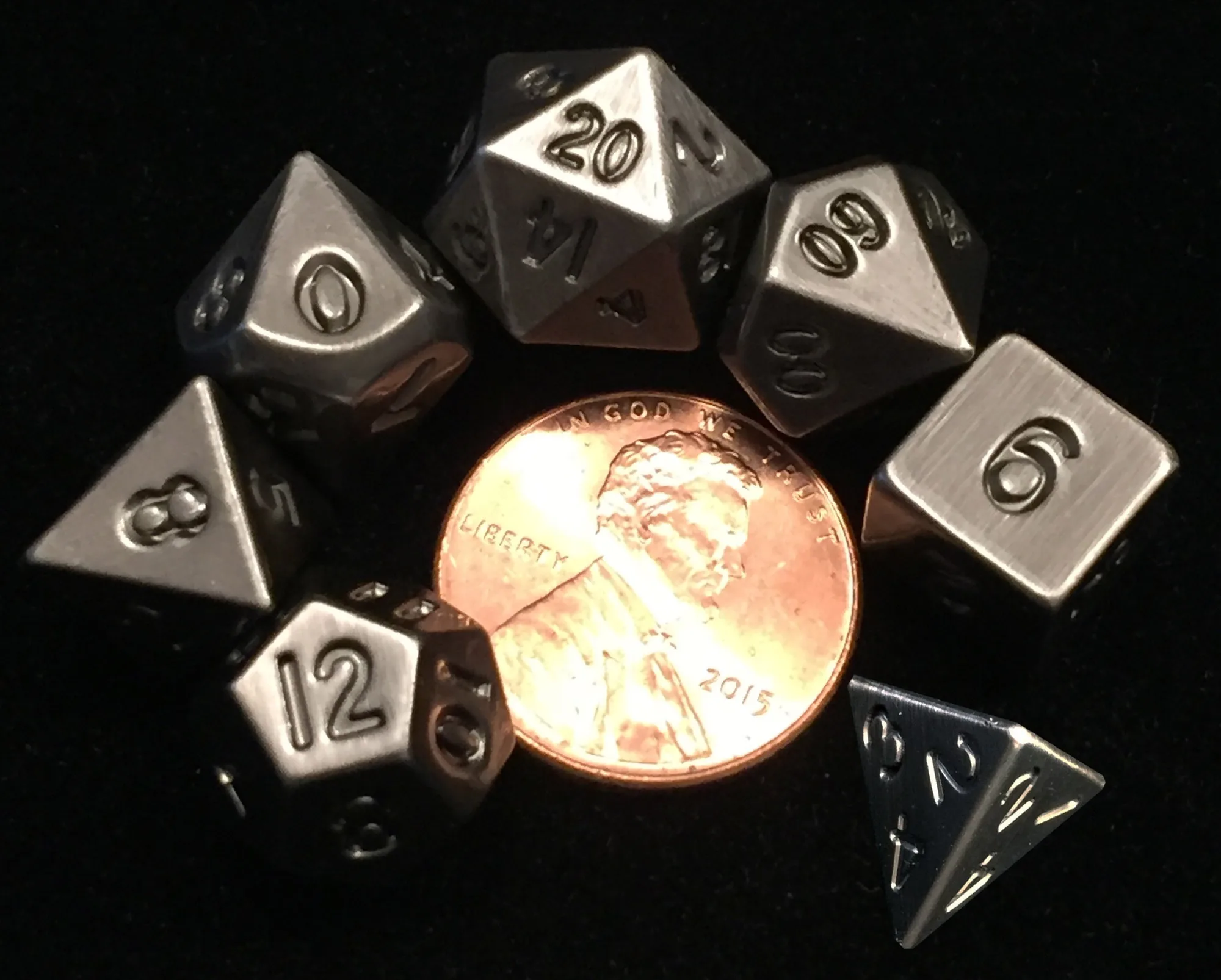 Antique Silver Mini 10mm Polyhedral Dice Set