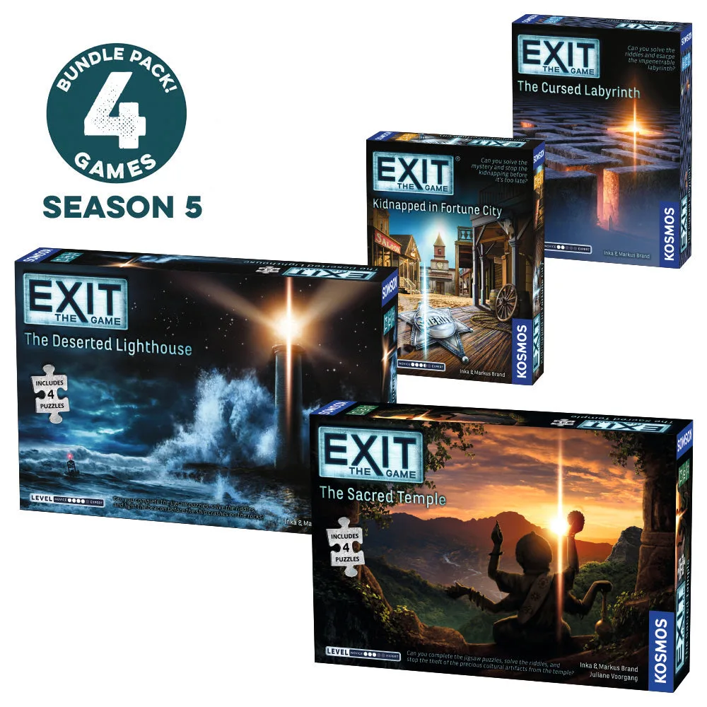 EXIT : Le jeu, Saison 5 Coffret de quatre : Labyrinthe maudit, Enlèvement à Fortune City, Temple sacré, Phare déserté