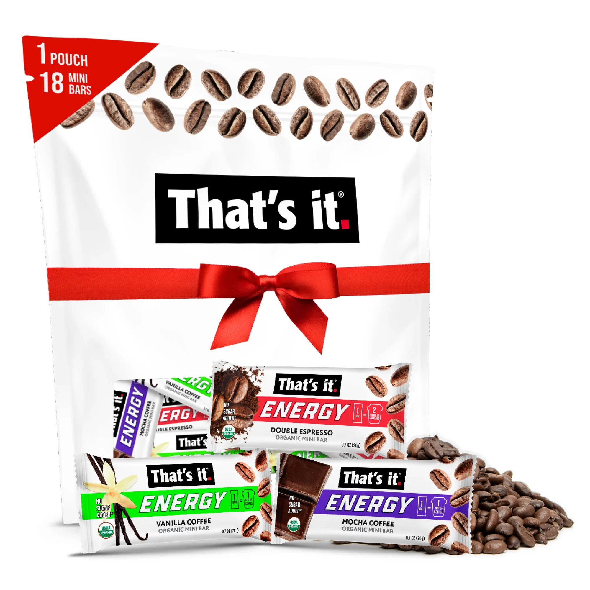 Organic Energy Minis Variety Pack - Double Espresso, Mocha & Vanilla (18 Bars)
