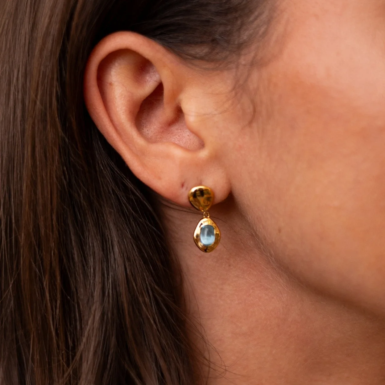 Sofia Blue Topaz Drop Stud Earrings: Day to Night Styling