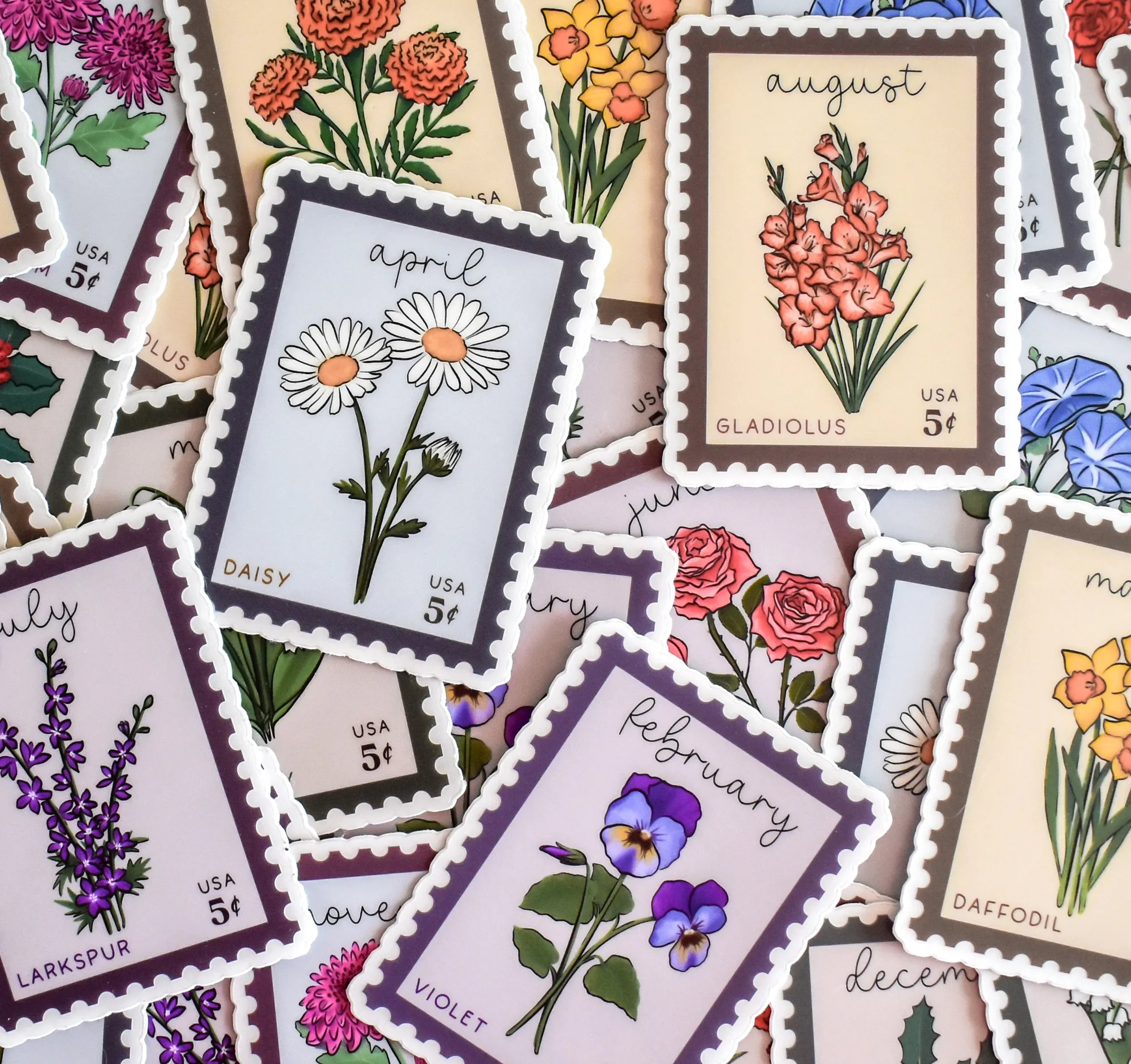 Birth Month Stamps Clear Vinyl Stickers