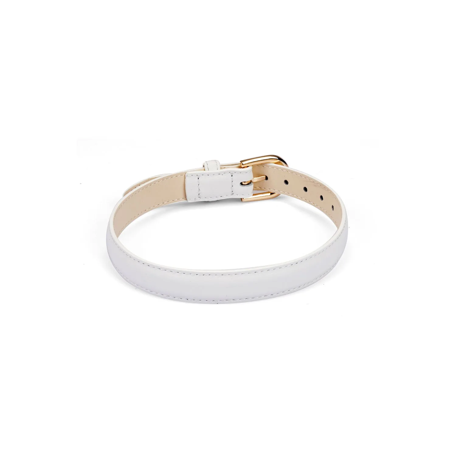 Collar de cuero blanco con herrajes dorados