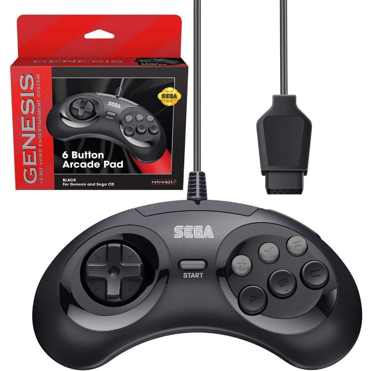 Manette SEGA Genesis 6 boutons Arcade originale Noire