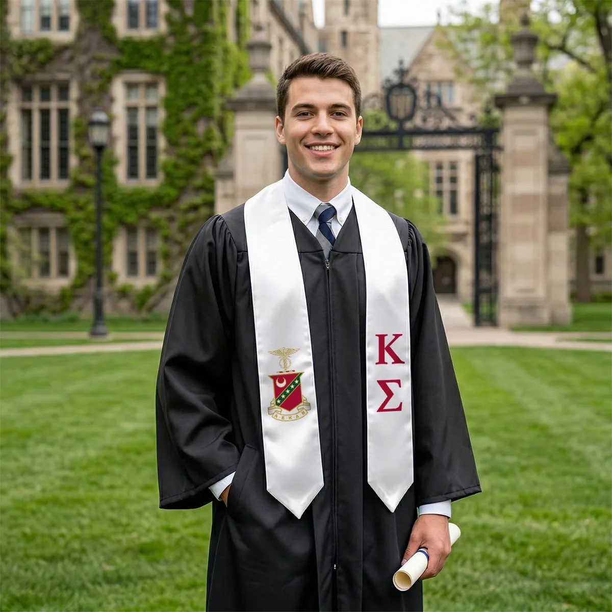 Kappa Sig White Graduation Stole with Crest