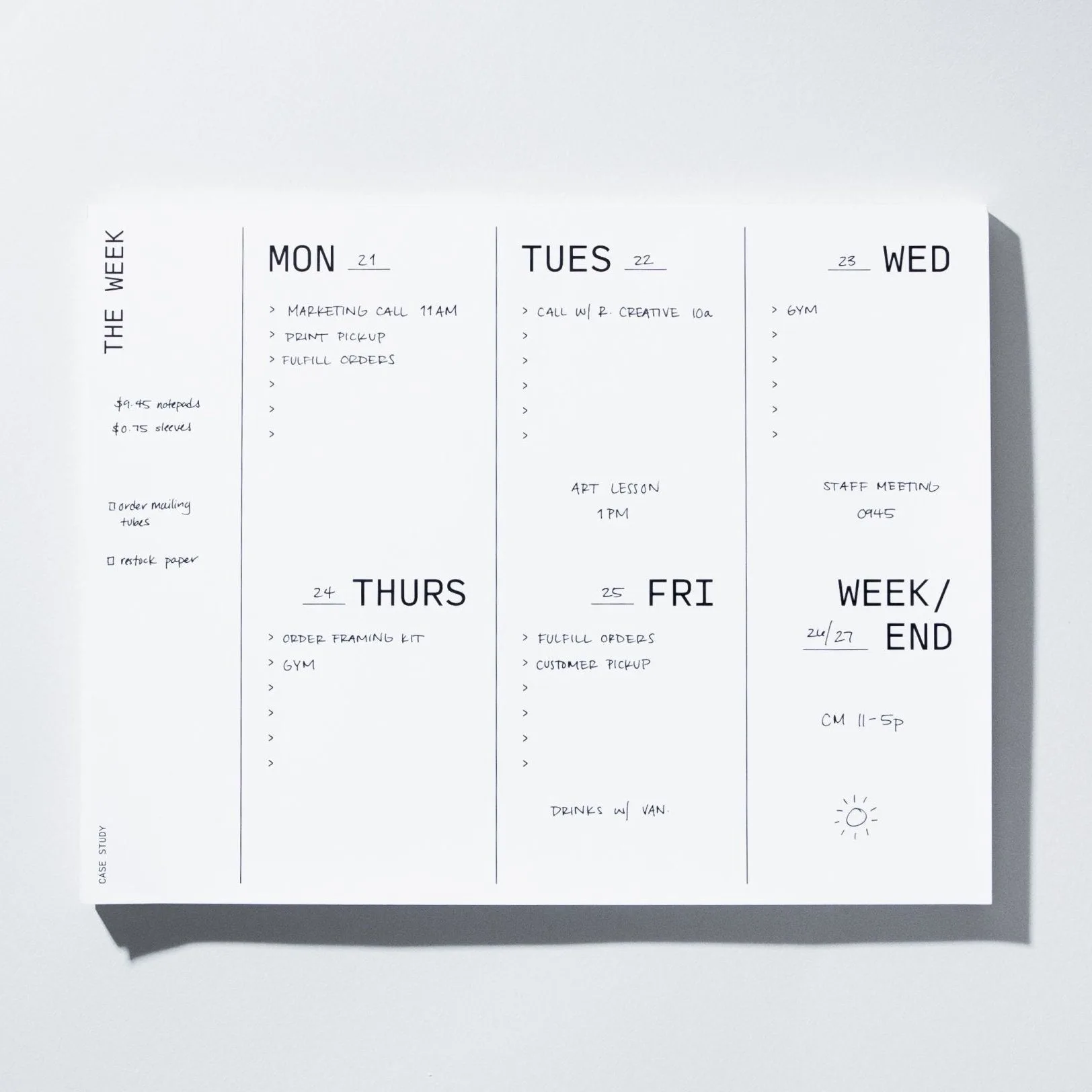 Case Study Large Weekly Desk Planner Notepad