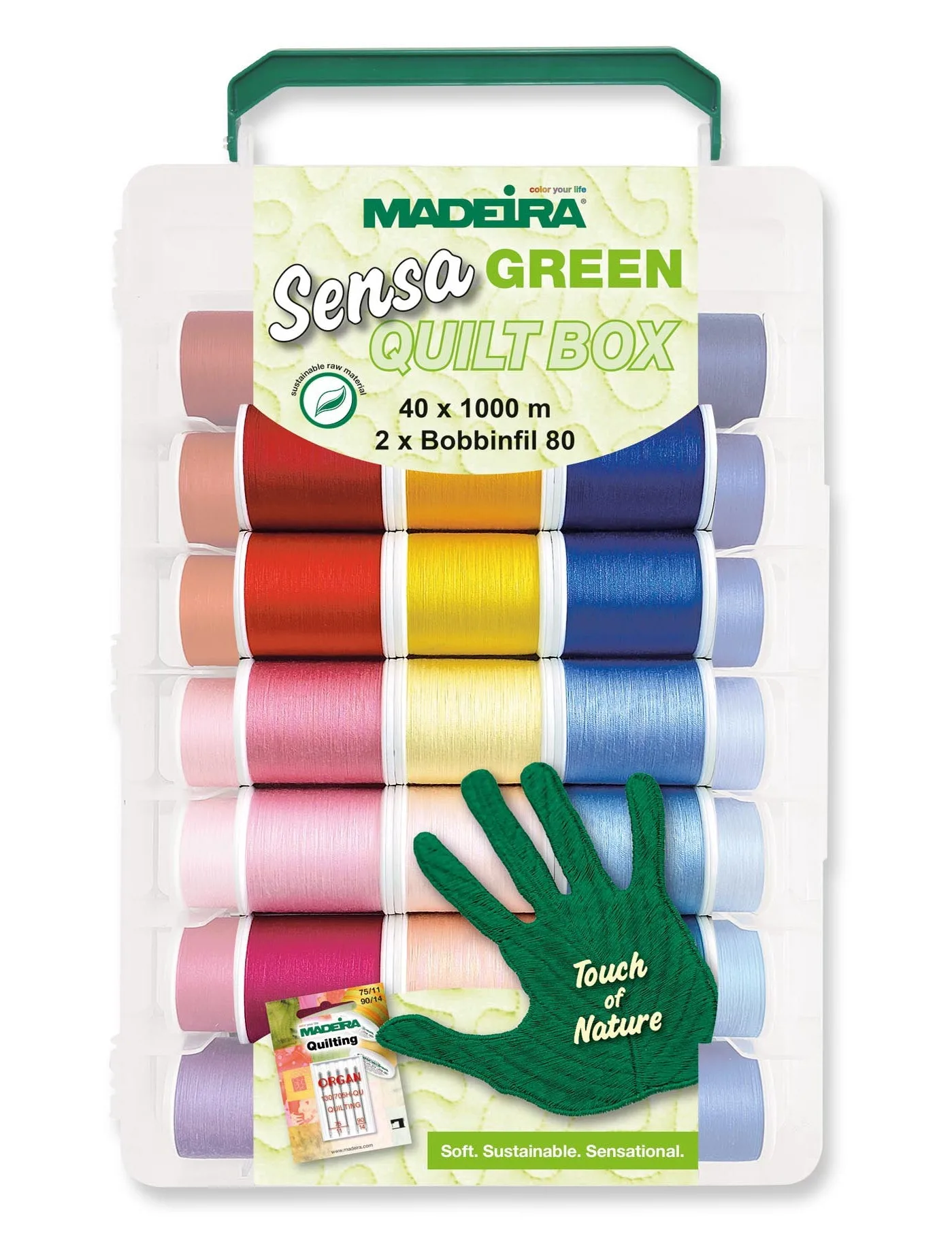 Sensa Green 40 – Quilt Box, 1100-yard (1000m) Spools, 40 Colors