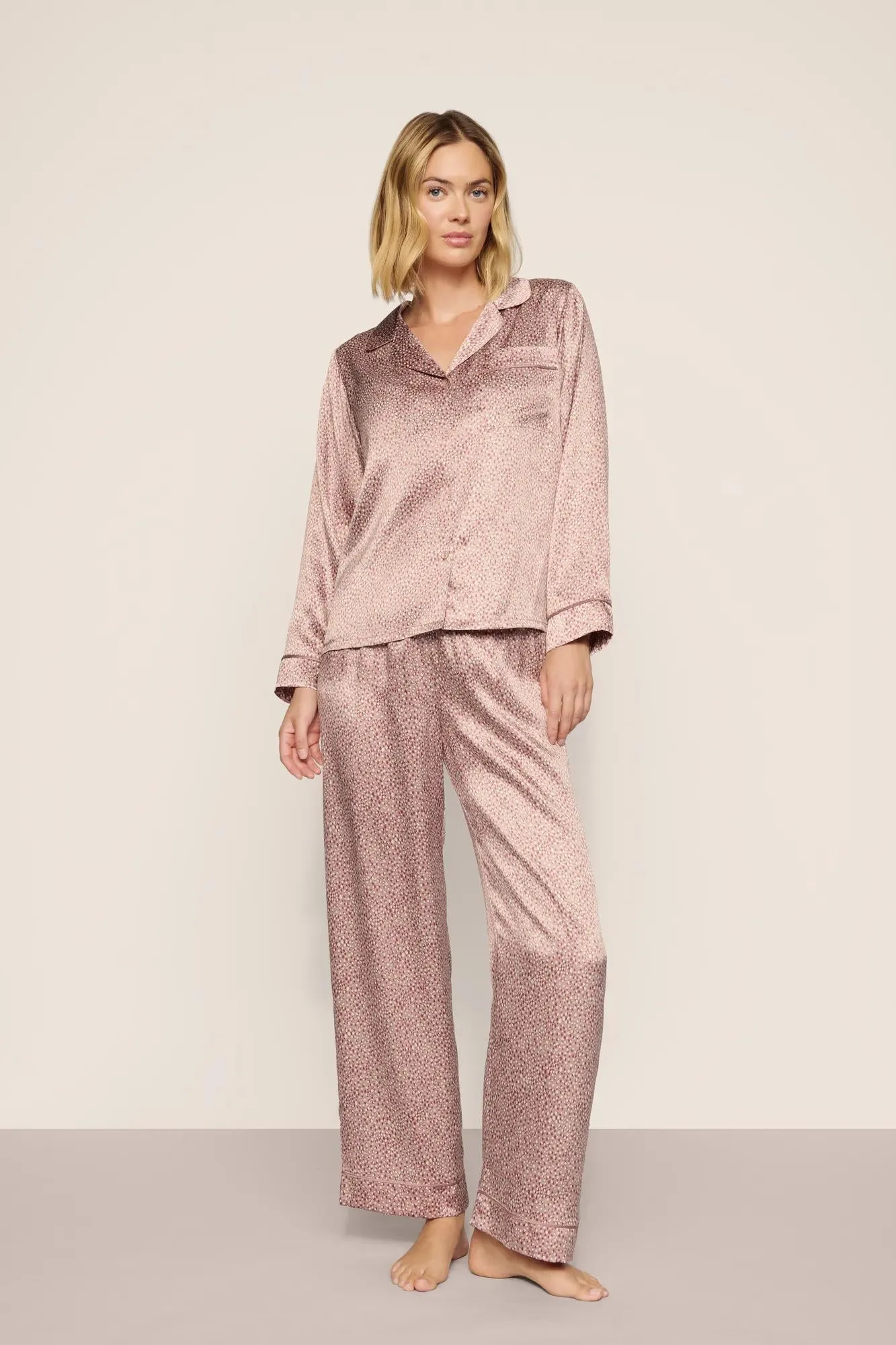 Inez Washable Silk Printed Long PJ Set