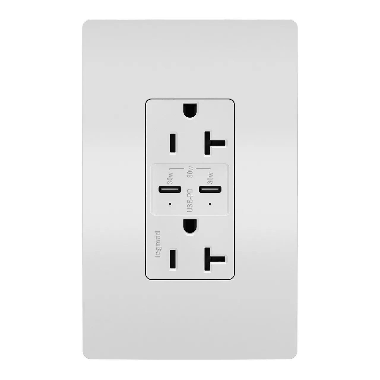 Spec Grade 30W USB Outlet, Type C, 20A, Tamper-Resistant, White
