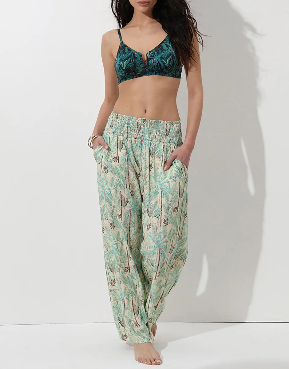 Pantaloni in viscosa, stampa tropicale